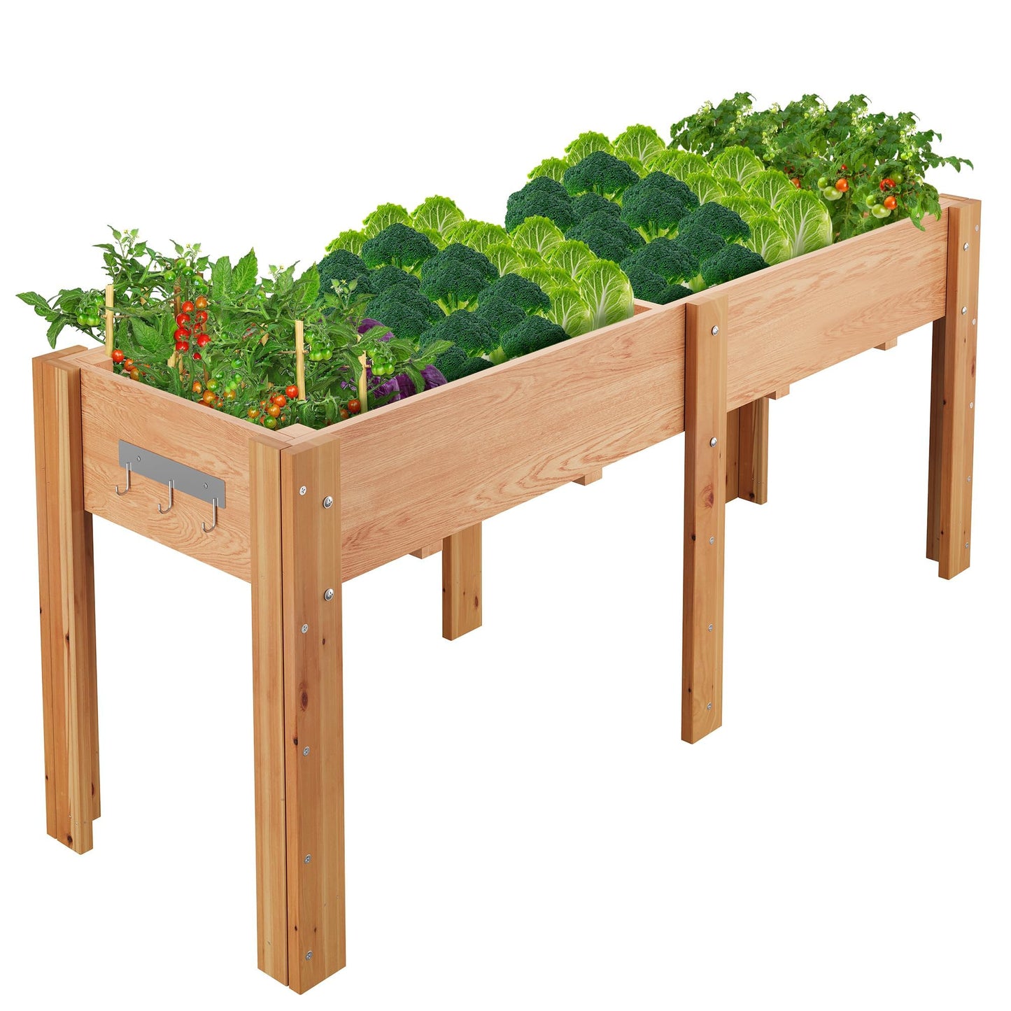 72x 23x30IN Raised Garden Bed Outdoors with High Legs & Hooks, Non-Woven Liner, Elevated Wooden Large Planter Box for Backyard, Patio, Balcony w/Divider Panel, 6 Legs, 300lb Capacity
