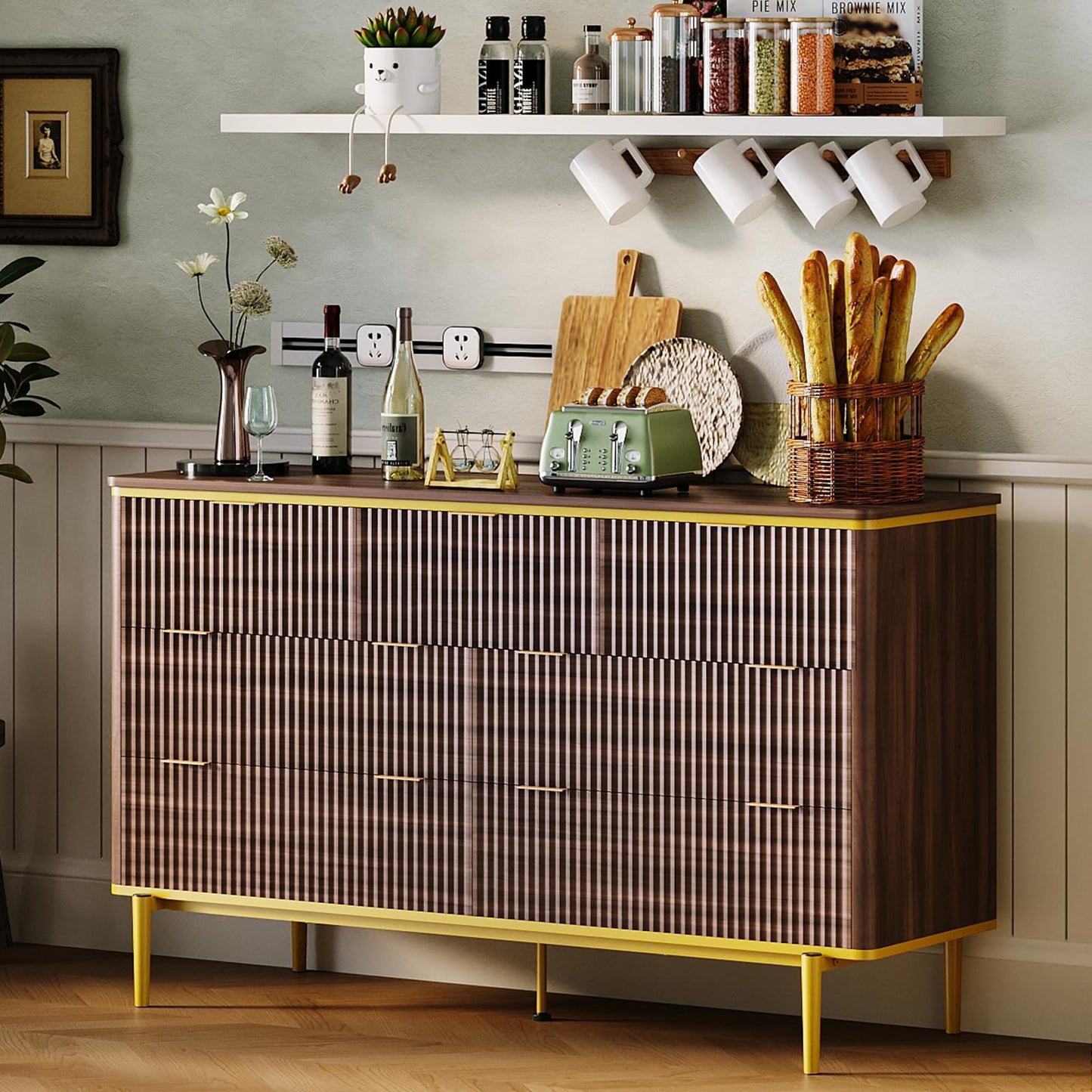 Garvee LED Dresser with Charging Station - Modern 5-Drawer 47" Wide Wooden Chest, Storage Organizer for Bedroom, Nursery, Hallway & Apartments