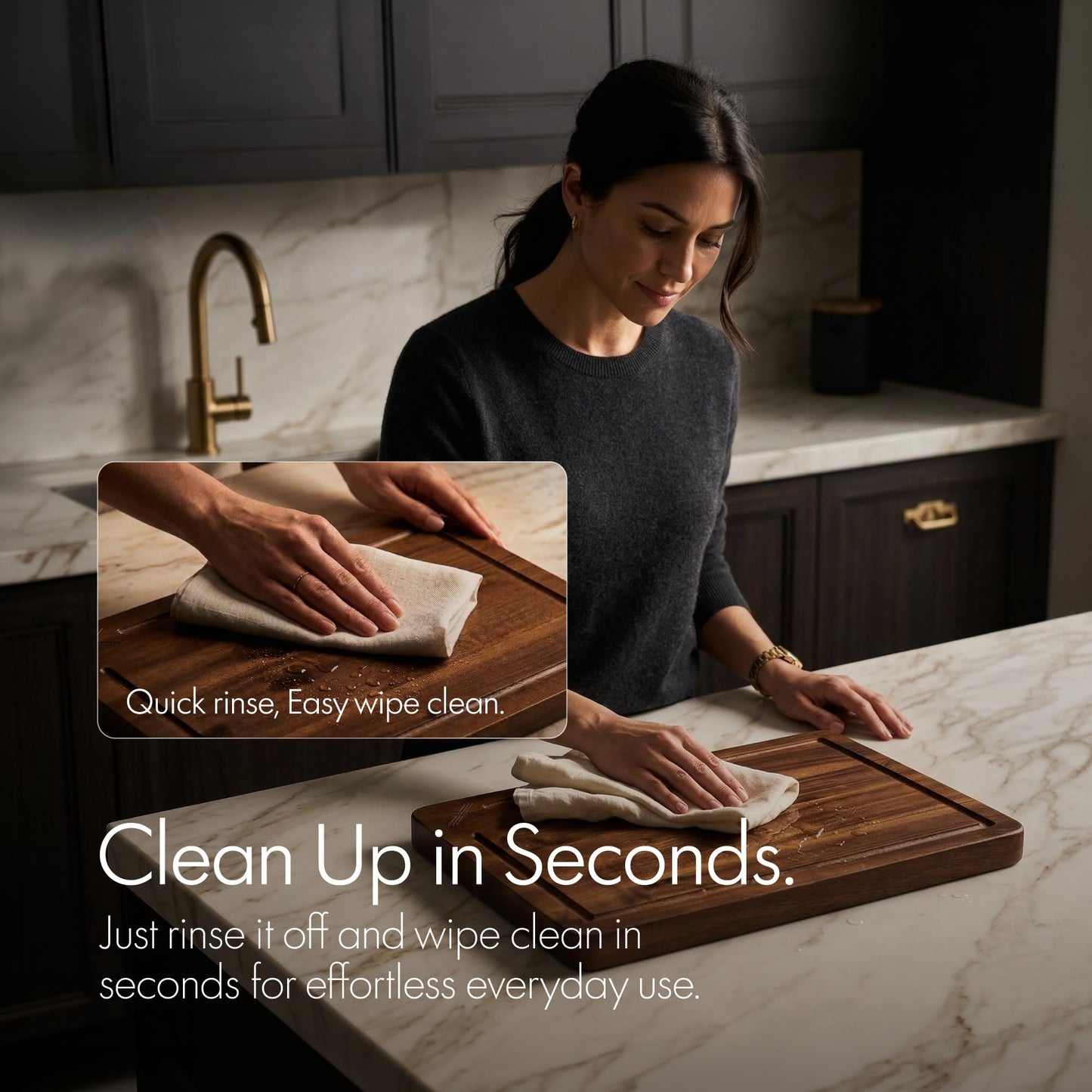 Xushro Acacia Wood Cutting Board Set of 3 with Stand - Thick Wooden Chopping Boards with Deep Juice Grooves - Non-Slip & Durable Wooden Boards for Meat & Vegetables (16x12, 14x10, 12x8) - Walnut