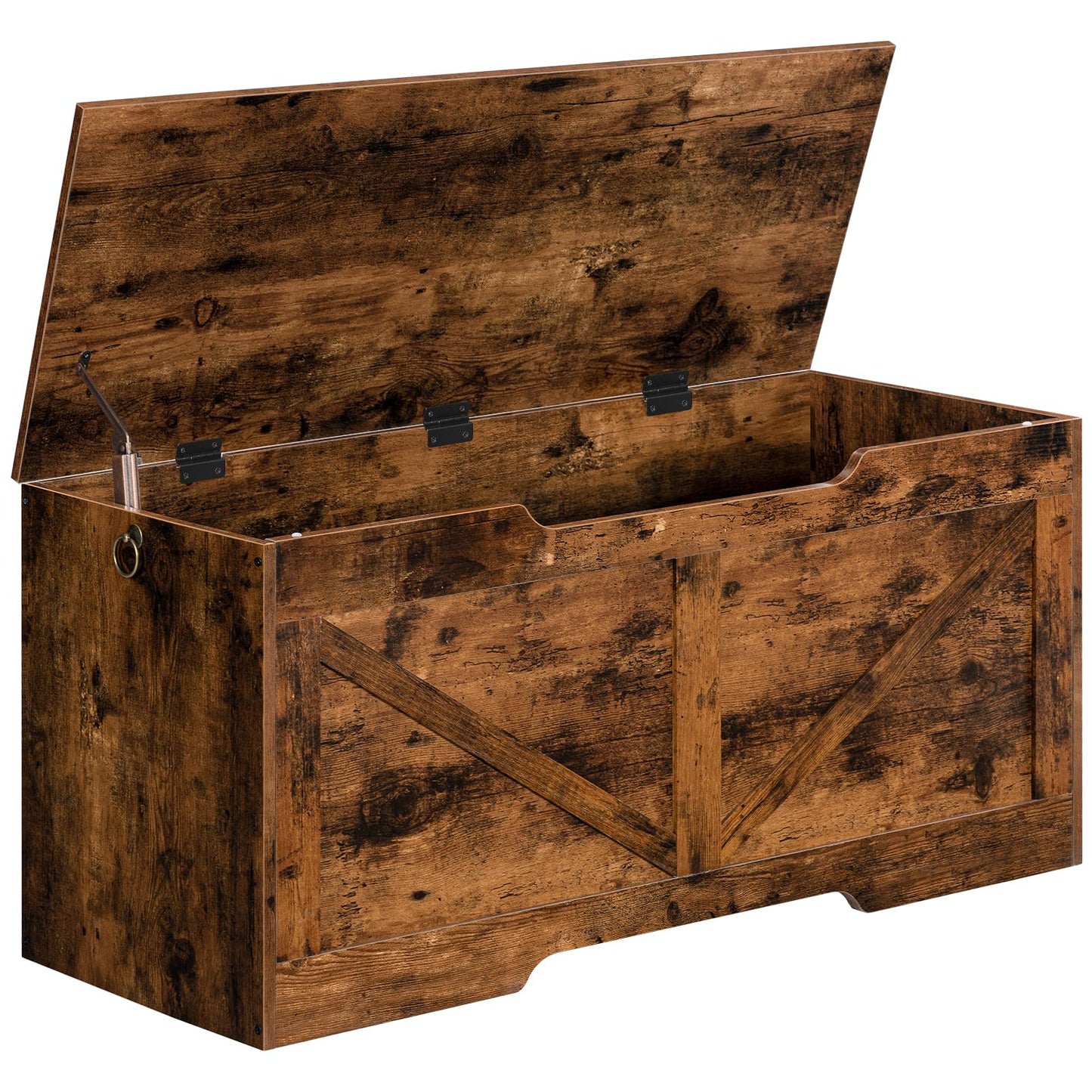 HOOBRO Storage Bench, 39.4” Retro Wooden Storage Chest with U-Shaped Cut-Out Pull, Safety Hinge, Supports 220 lb and Easy Assembly for Toy Box Organizer (Rustic Brown) BF771CW01G1