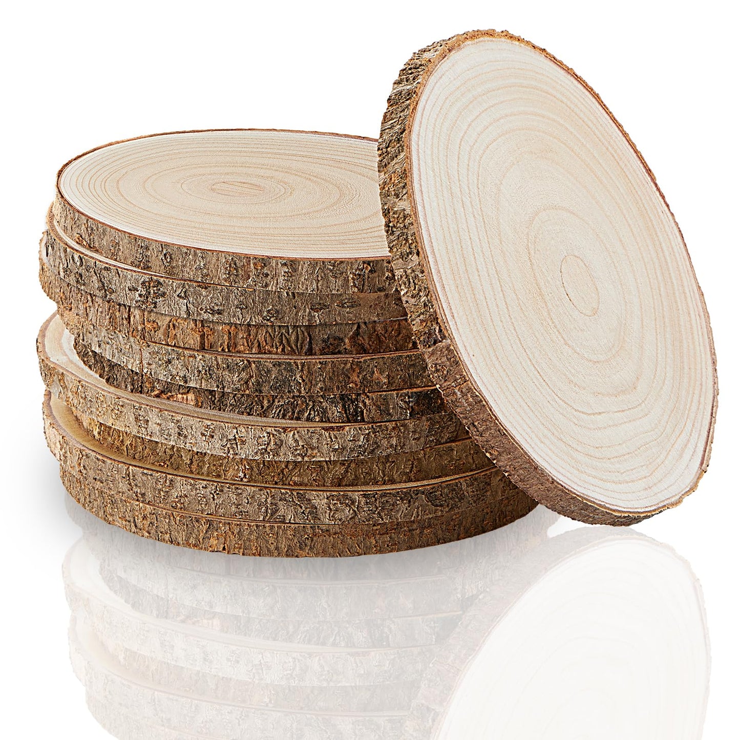 Set of (10) 9-10 Inches Wood Slices, Wood Centerpieces for Tables, Wood Slices for Centerpieces, Unfinished Wood Rounds for Rustic Wedding, Baby Shower, Party, Natural Paulownia Slabs