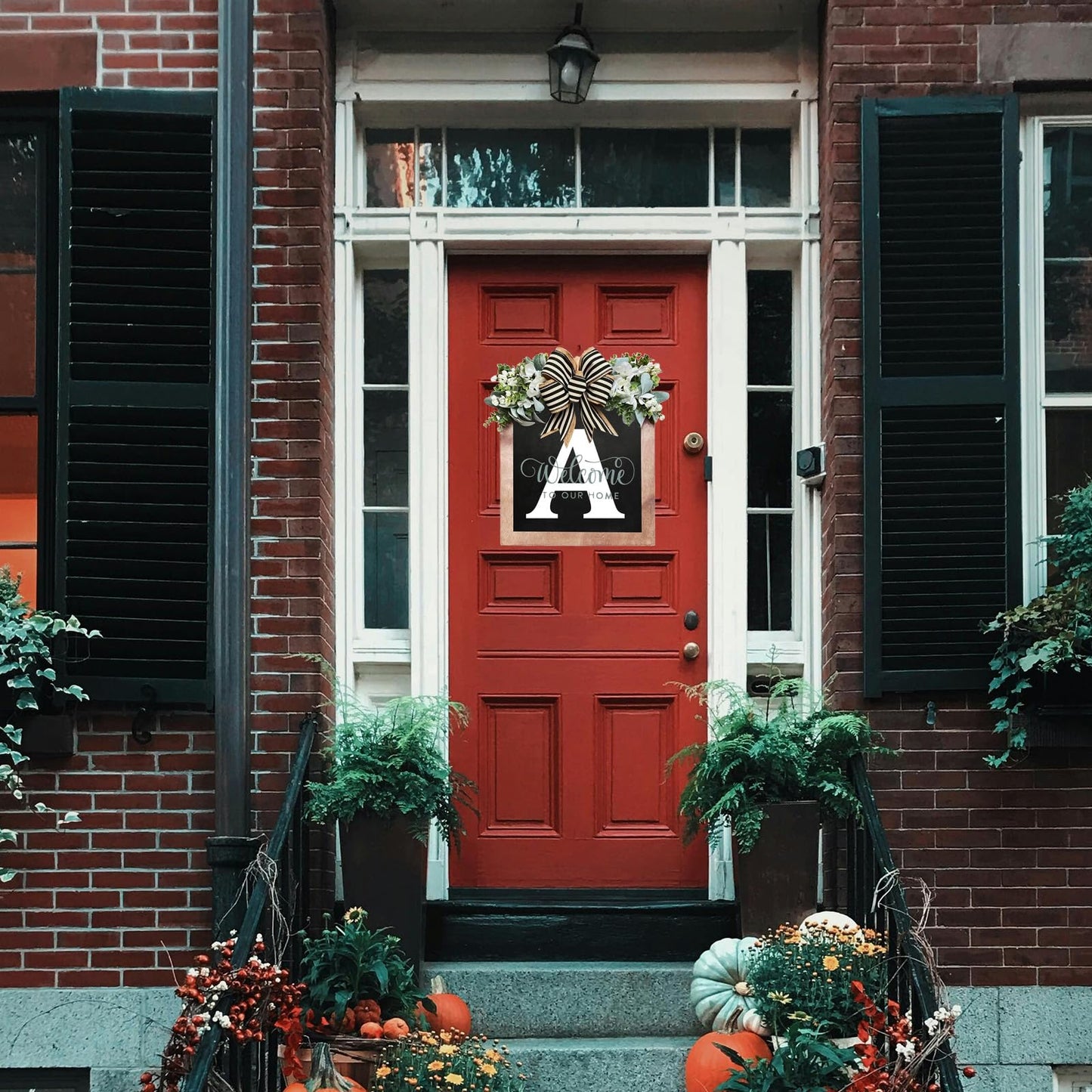 Last Name Front Porch Decor - Welcome Sign With 26 Letter Monogram (H) - Outdoor Decorations for All Seasons