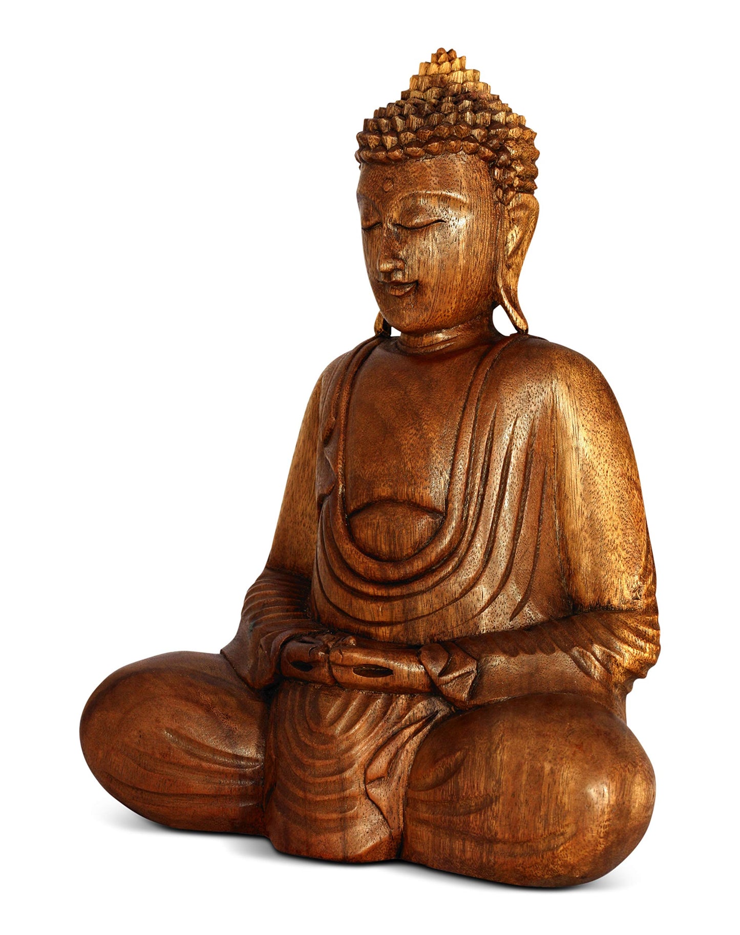 G6 Collection Wooden Serene Sitting Buddha Statue - Handmade Meditating Sculpture - Hand Carved Dhyana Mudra Figurine - Zen Home Decor Accent, Oriental Spiritual Home Room Decoration Gift (8" Tall)