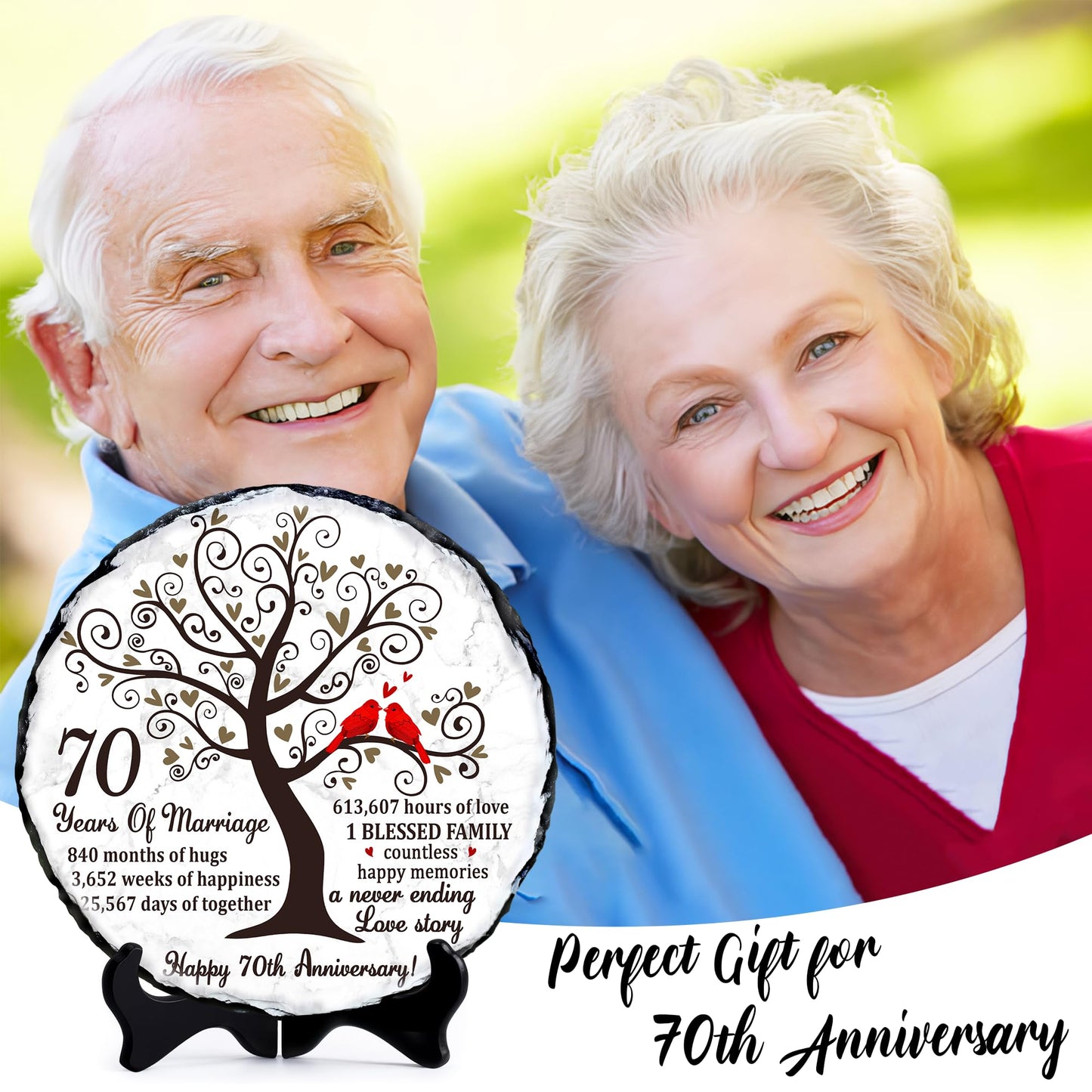 Bozspacer Platinum Couple Slate Plate – 70th Wedding Gifts for Parents & Couples – Unique 70th Anniversary Wedding Gift Ideas – 70 Years of Marriage Decoration, Keepsake, Plaque (Platinum Anniversary)