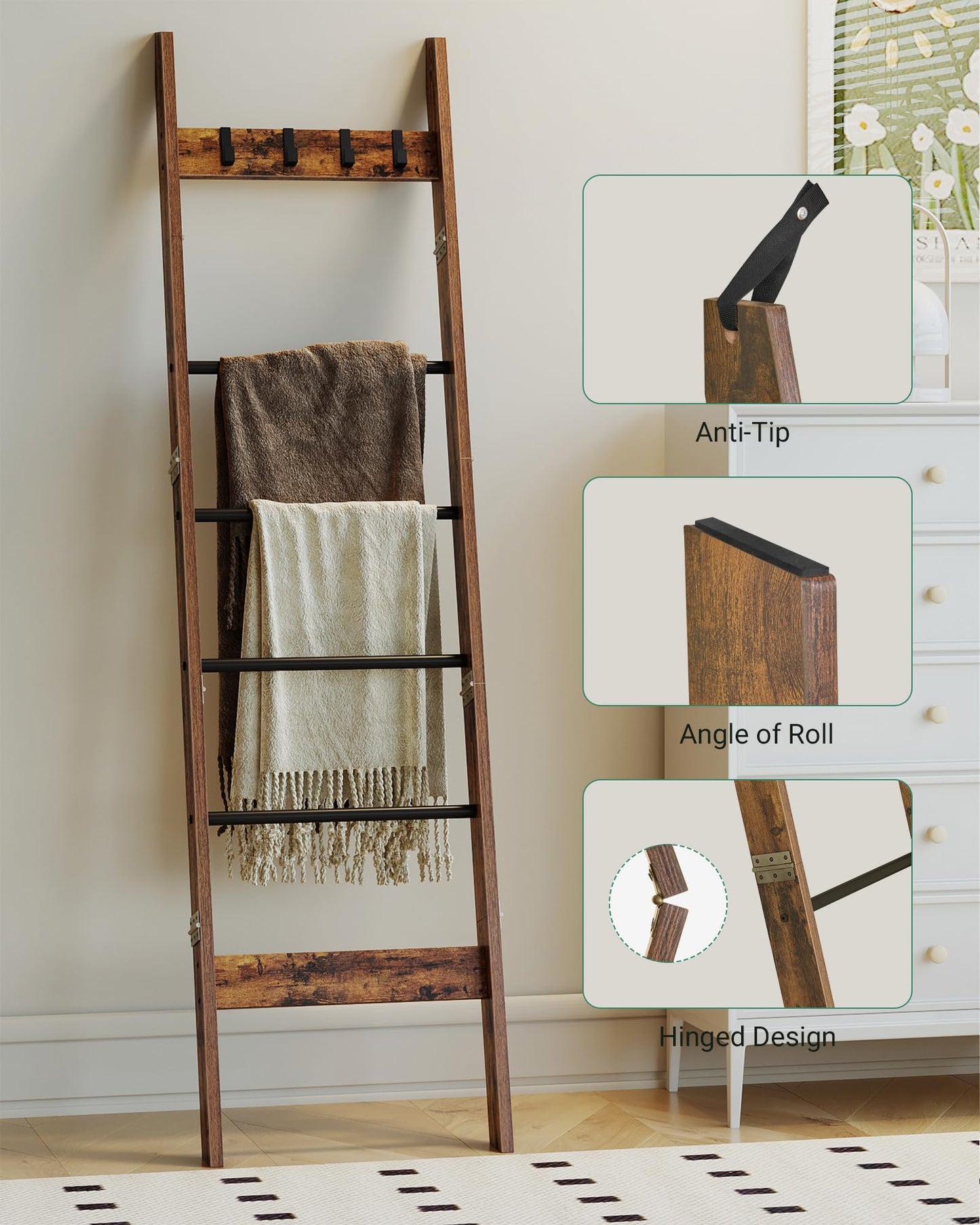 Hzuaneri Blanket Ladder Shelf for Living Room BR31501B BR35801B