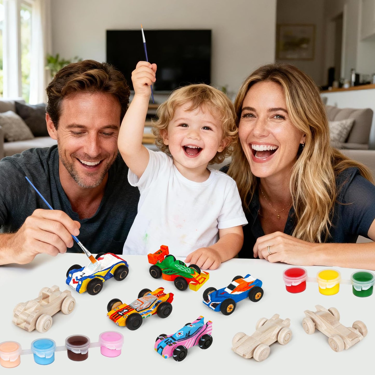 WANTKA 12 Pieces Unfinished Wooden Cars, Wood DIY Cars Arts and Crafts Kit for Students Home Activities Easy Woodworking and Family Time (Paints and Brushes not Included)