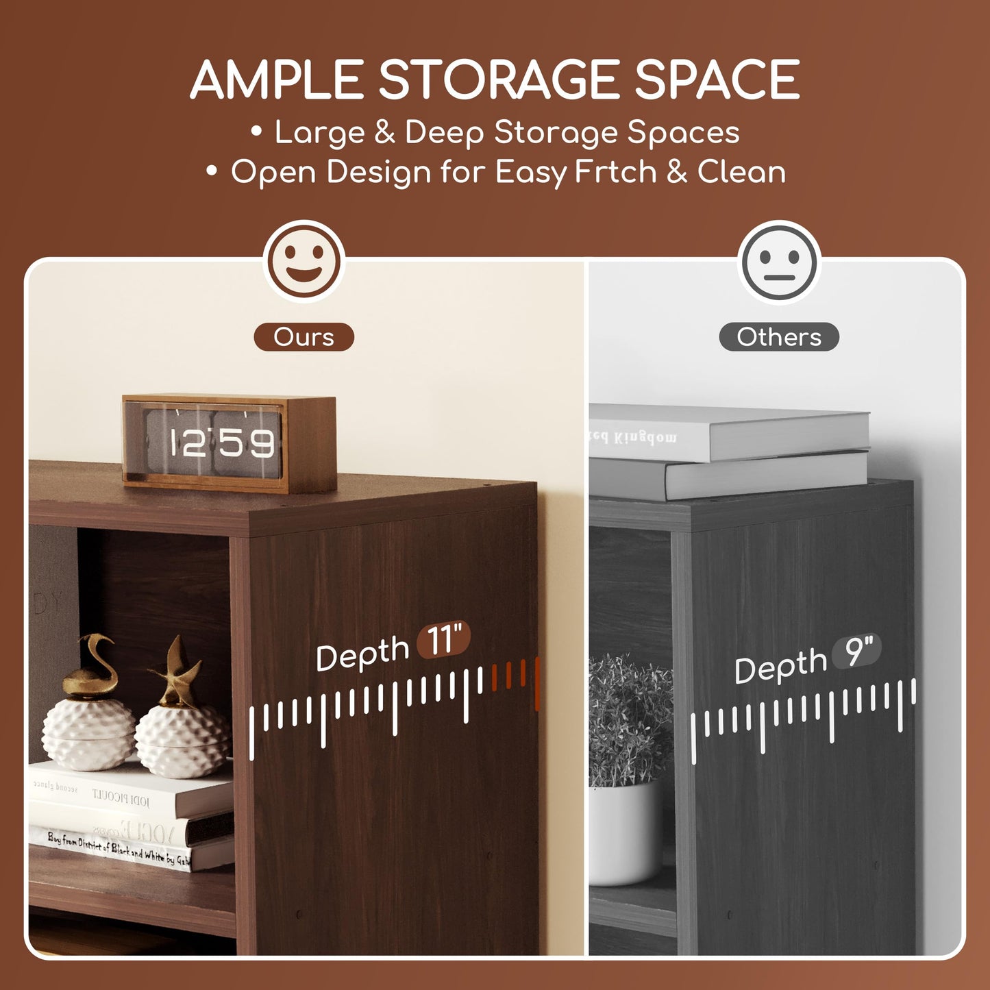 ELYUP Basic Open Shelf Bookcase – 4-Tier Extra Deep Wooden Bookshelf, Storage Shelves with 11-Inch Depth, Black Walnut