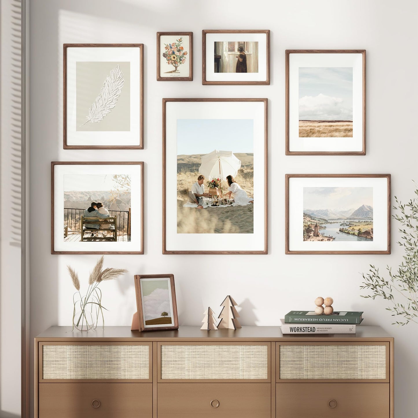 16 x 20 Picture Frame, USA-Sourced Walnut Wood Photo Frames with HD Tempered Glass, Handcrafted Rounded Corner 16x20 Wooden Frames Matted to 11x14 Photos, Horizontal or Vertical Wall Display