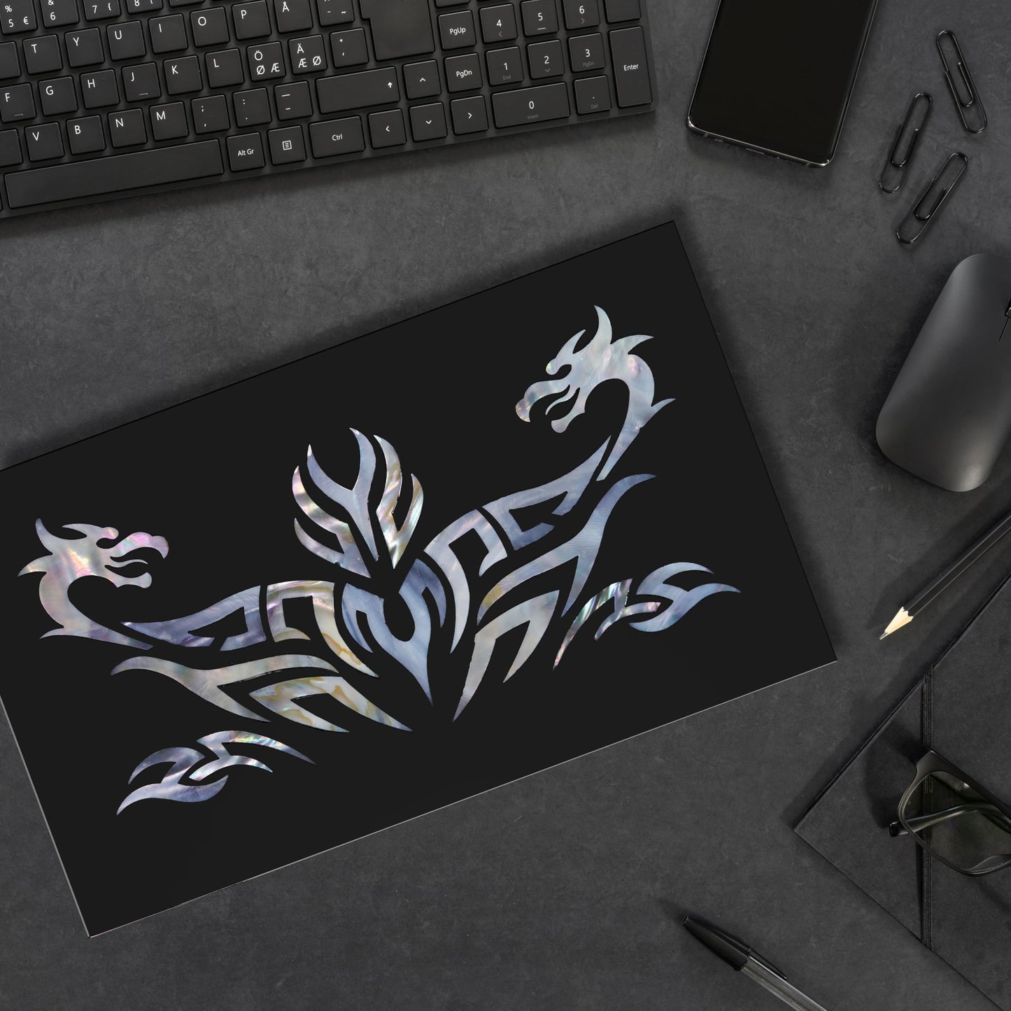 MADDesign Mother of Pearl Watch Box Jewelry Organizer Daily Storage Handmade Tribal Dragon Design (Black)