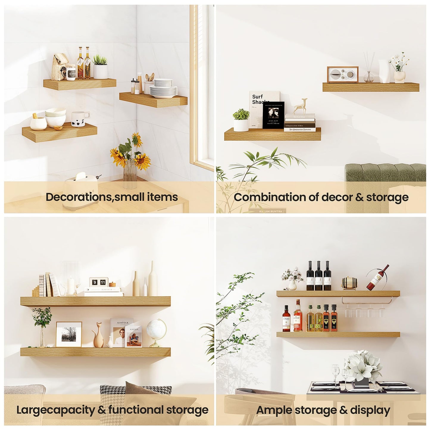 Vivelove 40 Inch Floating Shelves for Wall, 39.4x9 Display Shelves for Bathroom Living Room Kitchen Bedroom Office Farmhouse Home Decor - Set of 2, Oak