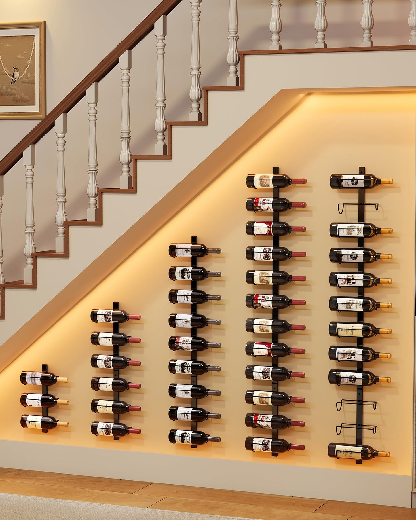 X-cosrack DIY 12 Bottles Wall Mounted Wine Rack, Detachable Wine Storage Organizer, Used Alone or A Set of 4, Wall Wine Display, for Kitchen, Dining Room, Bar, Wine Cellar