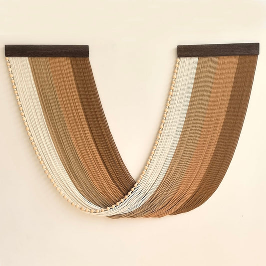 Achart Large Macrame Wall Hanging Dip Dyed Yarn Tapestry Ombre Yarn Gradient Color Macrame Wall Decor Macrame Tapestry Boho Decor for Bedroom Living Room Headboard Above Bed (Brown + Bead)