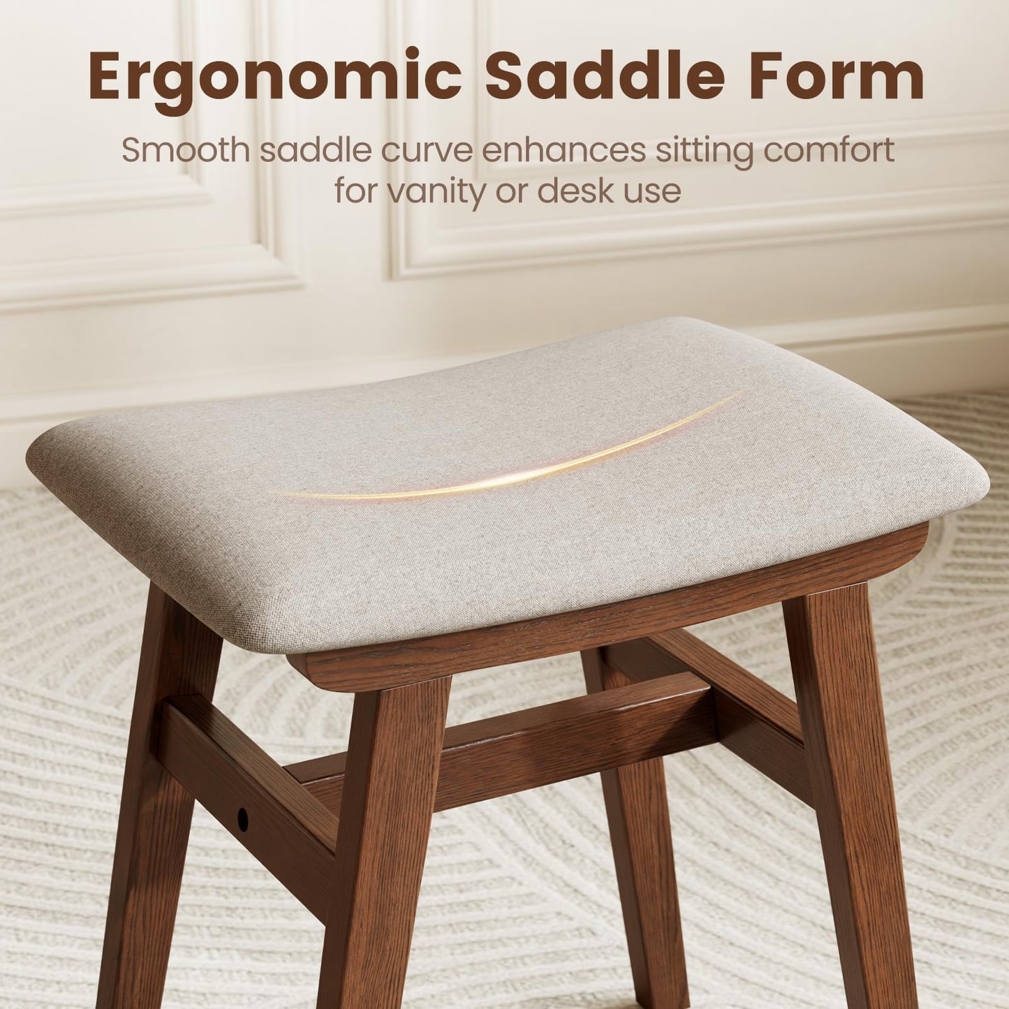 DONGMUWUJEE Solid Wood Small Vanity Stool Chair, Makeup Stools for Vanity Desk, Bathroom Vanity Chair, Padded Foot Stool for Living Room, Ottoman Foot Rest for Couch, Small Bench for Entryway, Walnut