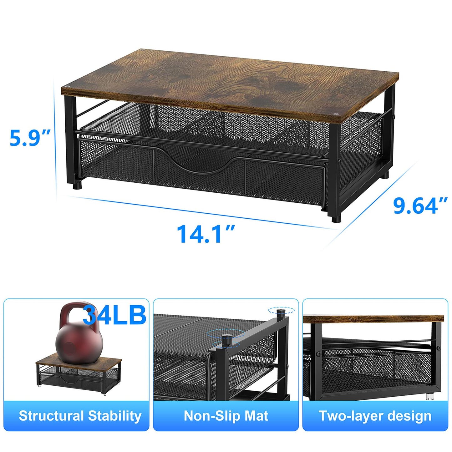 gianotter Computer Monitor Stand Riser, office organizer with Drawer, Office Organizers Storage for Classroom Office Supplies (Wood)