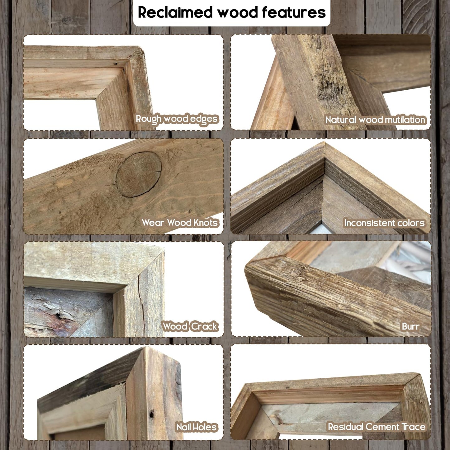 NWDCLF Rustic 8x10 Picture Frame, Reclaimed Barnwood Photo Frame with Real Glass, Distressed Natural Wood Frame for Wall and Tabletop Display, Farmhouse Country Home Office Cabin Décor