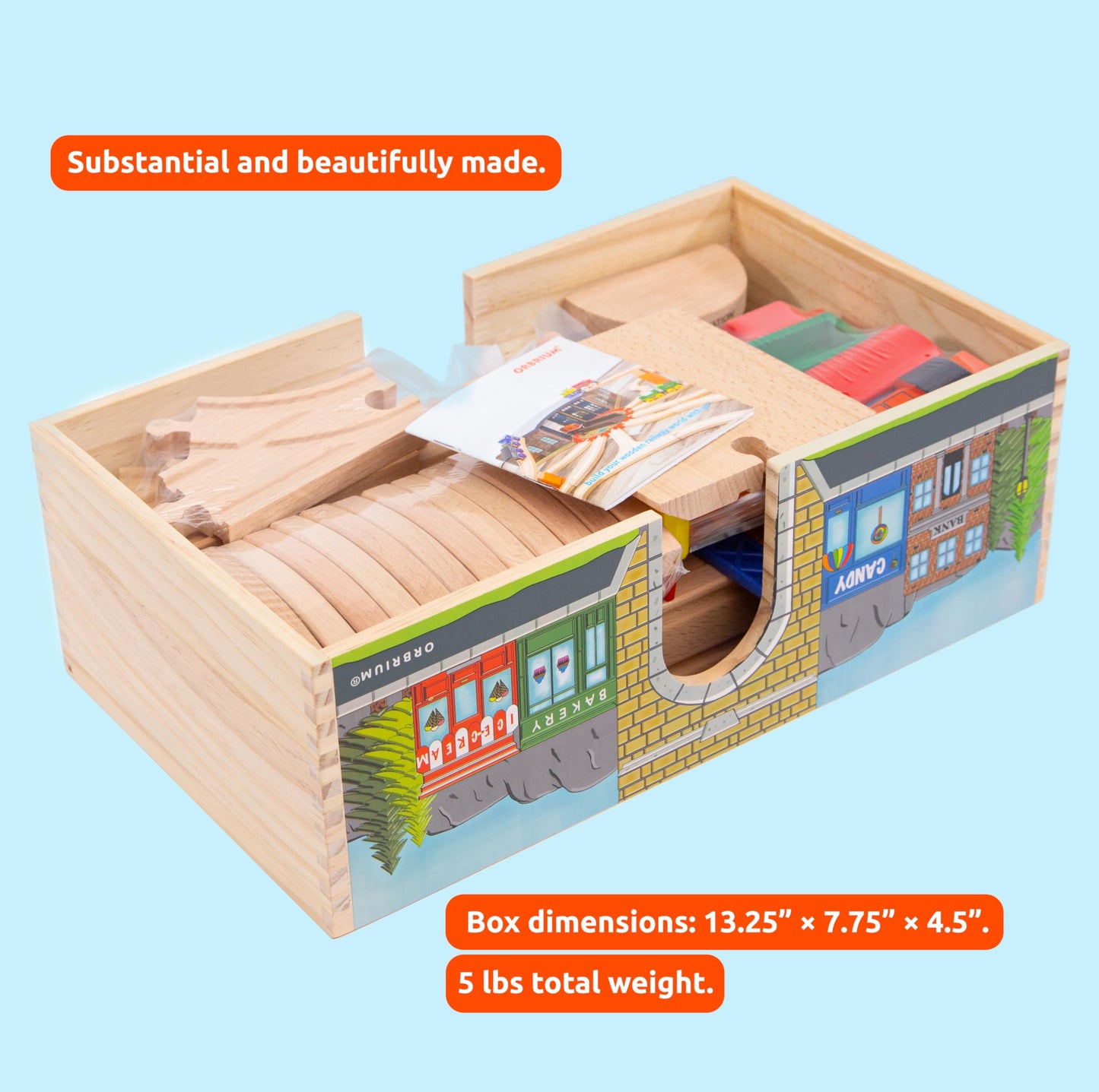 Wooden Train Set Deluxe 52 Pcs with Storage Gift Box Tunnel 9 Layouts Magnetic Trains STEM Montessori Toys Playset for Grandkids Toddler Boys Girls Kids 3+ compatible with Thomas Brio Melissa and Doug