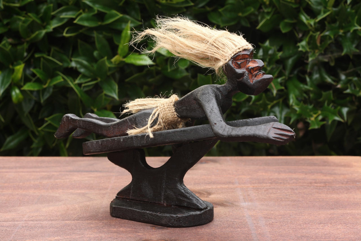 G6 Collection Wooden Tiki Swimming on Surf Board Paddle Statue, 10 inch