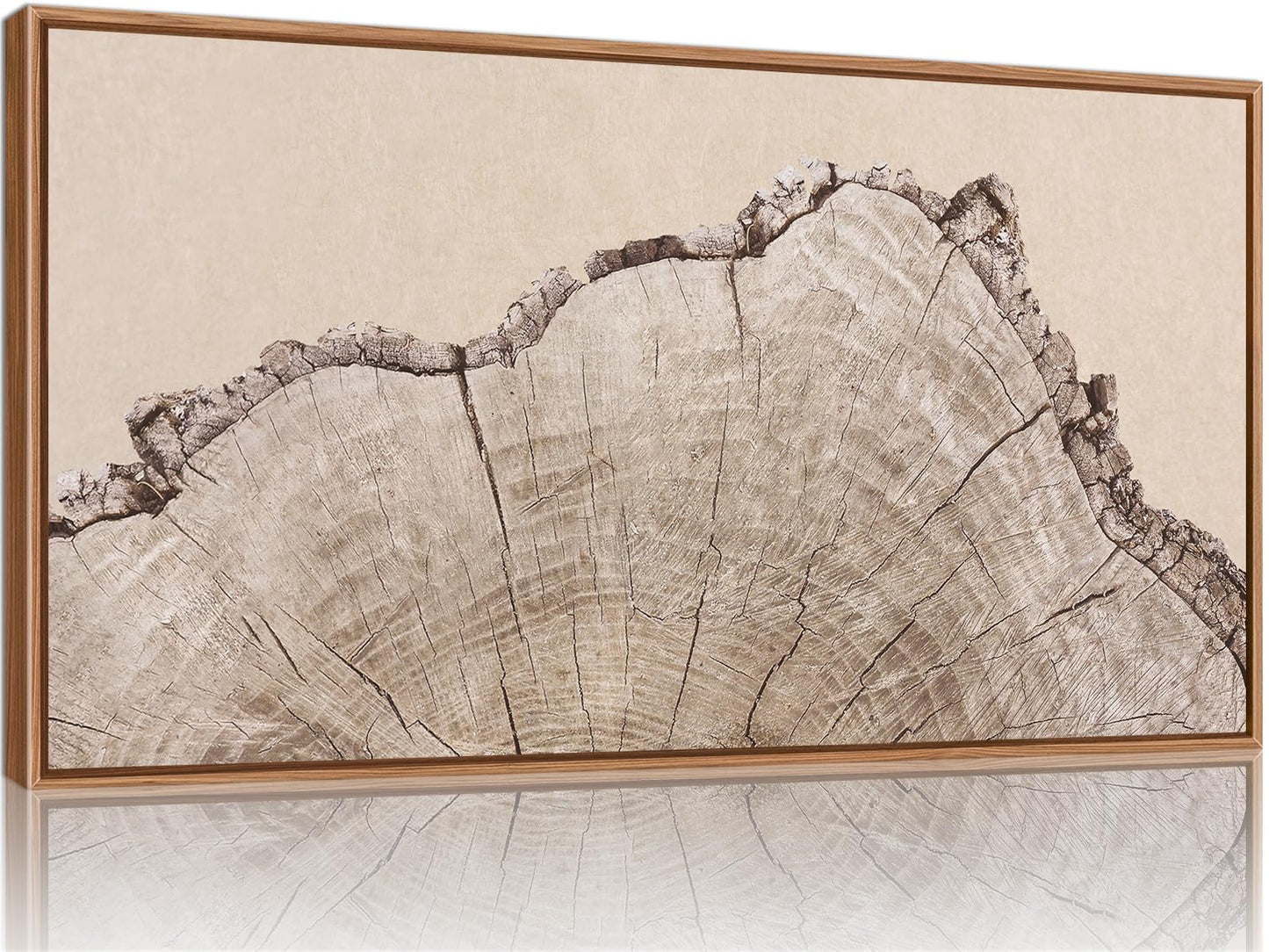SIGNINART Large Tree Ring Framed Canvas Wall Art, Rustic Beige Nature Wooden Wall Decor, Neutral Wood Stump Artwork, Modern Art Prints for Bedroom Living Room Office 20"x40"
