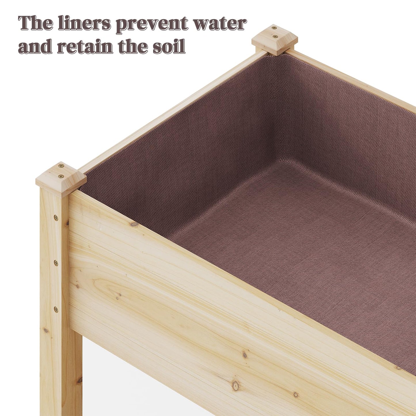 PULIJIAJU 72x24x30.5in Raised Garden Bed Elevated Wood Planter Box with Shelf Garden Planter with Legs for Backyard, Patio, Balcony w/Divider Liner, 300lb Capacity -(Natural)