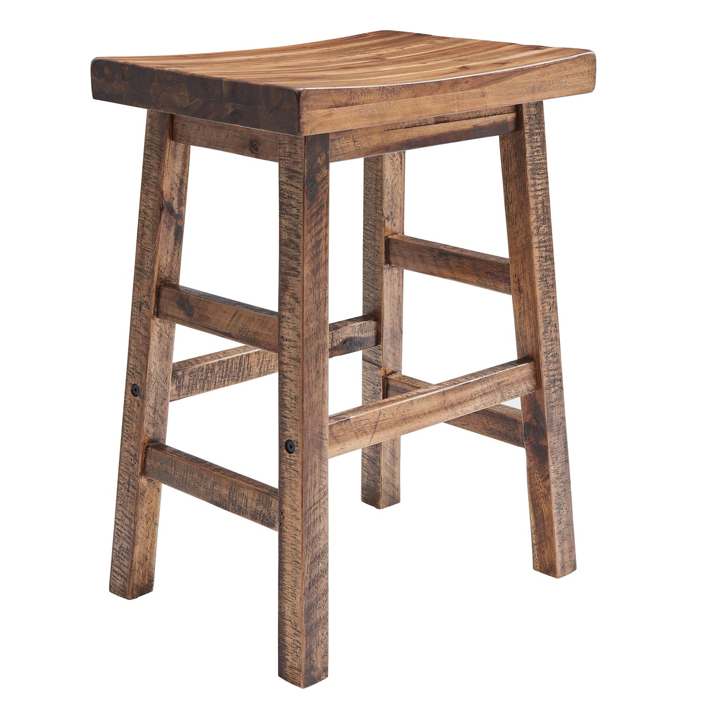 Alaterre Furniture Durango 26-Inch Tall Industrial Wood Counter-Height Stool Bar Stool, Kitchen, Seating, Vintage-Style Saddle Seat, Comfort, Rustic Industrial, Light or Dark Tone Lacquer Finish