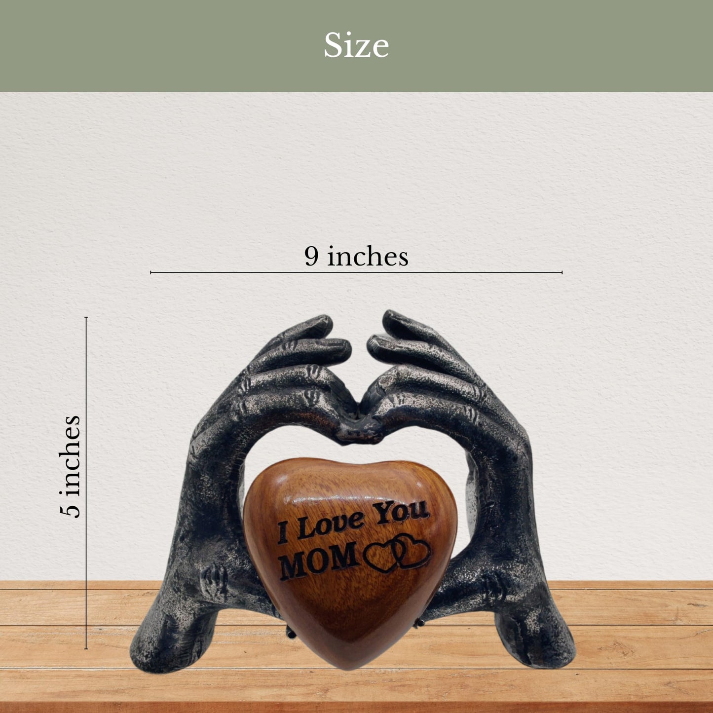 Wooden Heart Keepsake MOM Urn with Premium Display Hand Stand Engraved with I Love You MOM