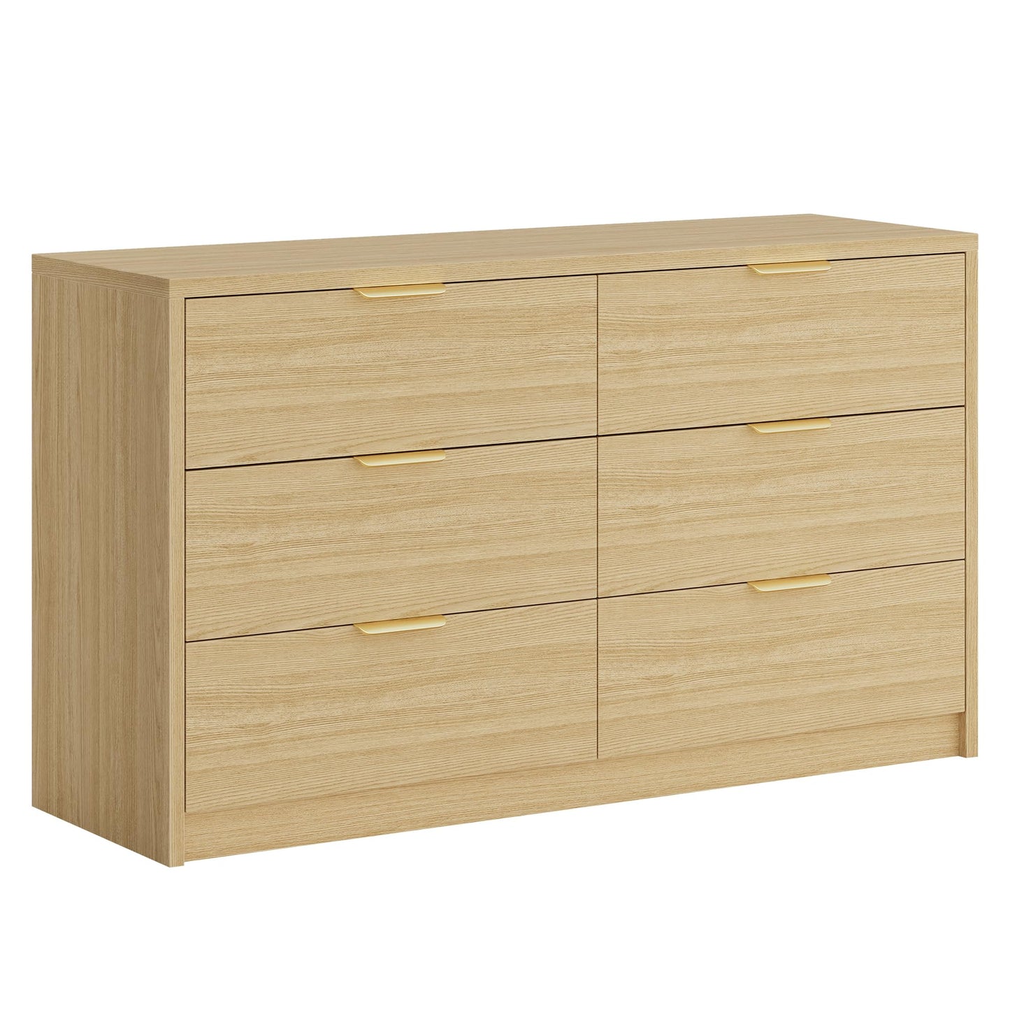 MapleGrace 53" Wide 6 Drawer Dresser for Bedroom, Modern Simple Wood Dresser Chest of Drawers Closet Store Organizer for Living Room, Hallway (Light Oak, 5.4" D x 53.1" W x 30.9" H (6 Drawers))
