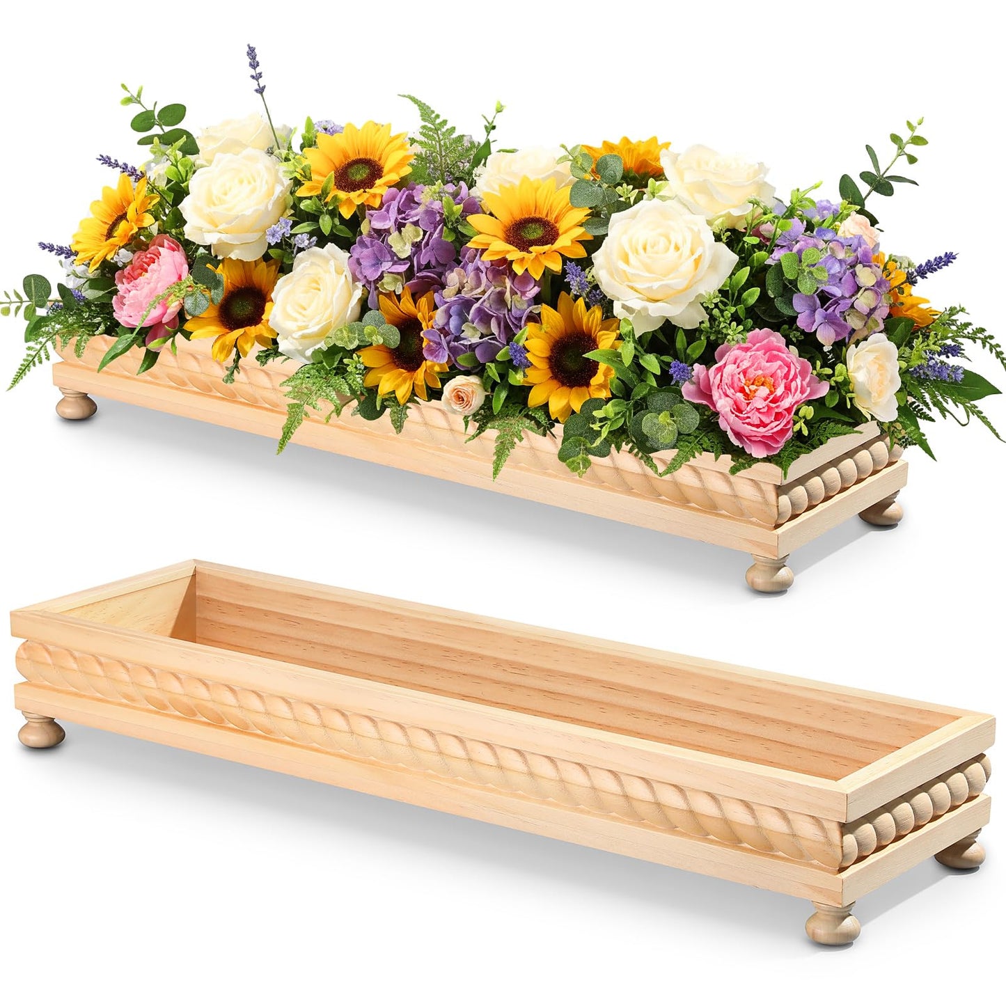 AceOrbit Large Long Wooden Dough Bowl, Spring Decorative Wooden Tables Centerpiece Tray, Riser Rustic Dough Bowl, Farmhouse Centerpiece Tray for Table Living Room Dining Gift(24",Wood)