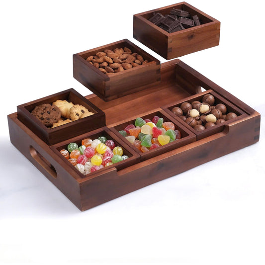 Set7 Wood Serving Tray with Handles – Large Rectangular Breakfast & Ottoman Tray with Raised Edges, Serving Platter Snack Tray, Serving Tray with Food (7, Vintage Wood 2)