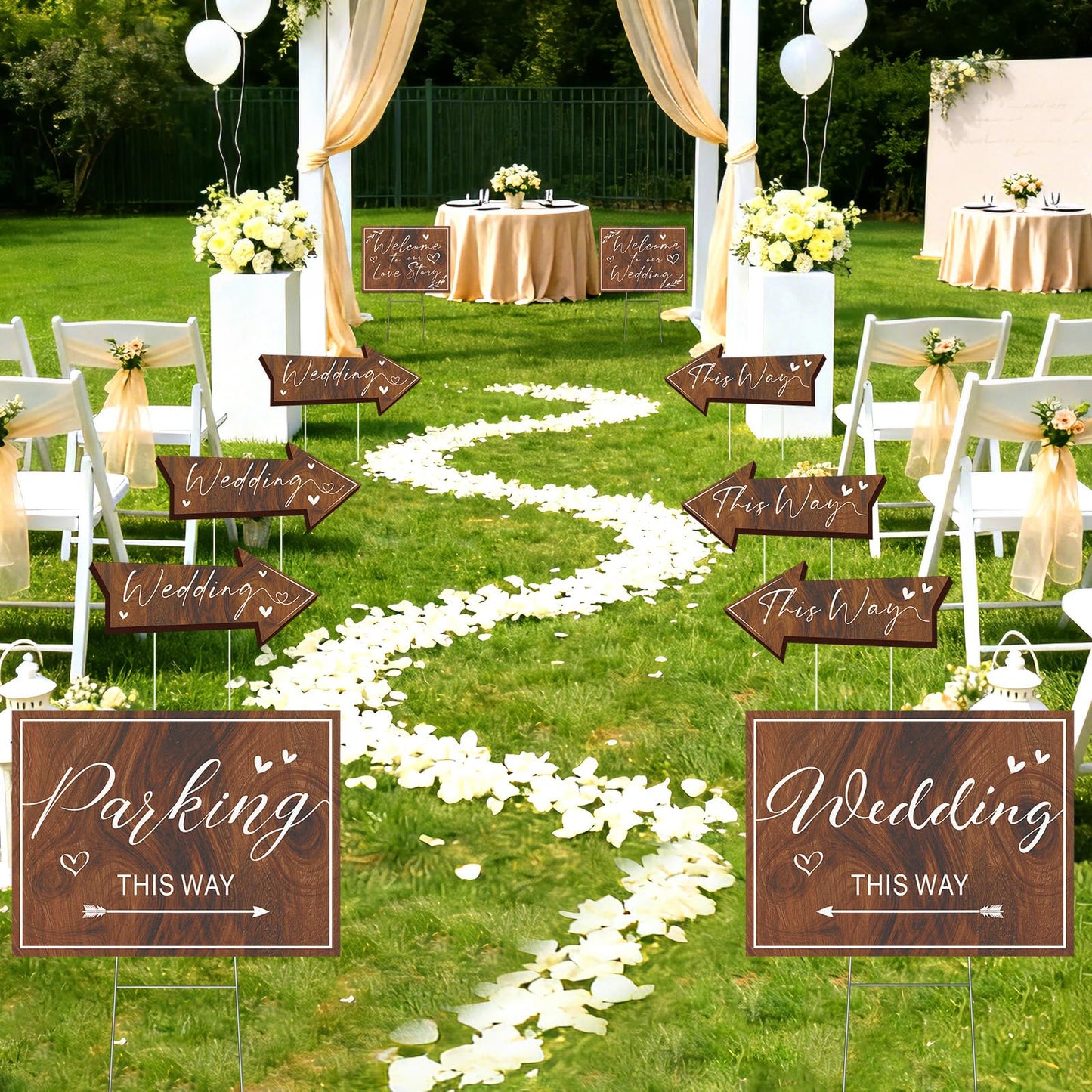10 Pack Wedding Signs Outdoor Wedding Party Decoration Kits Weddings This Way Sign for Ceremony Reception Double-Sided Marriage Lawn Yard Sign Parking Direction Arrows with Stakes for Bridal Shower