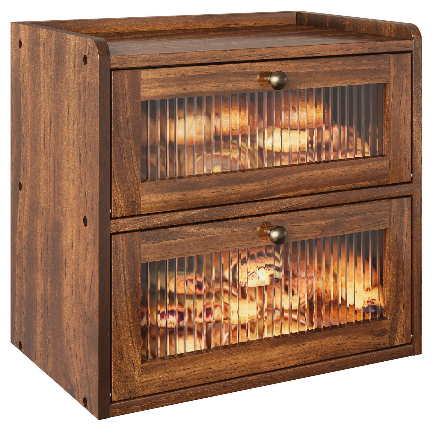 Alpeir Double Layer Large Bread Box for Kitchen Countertop, Retro Brown