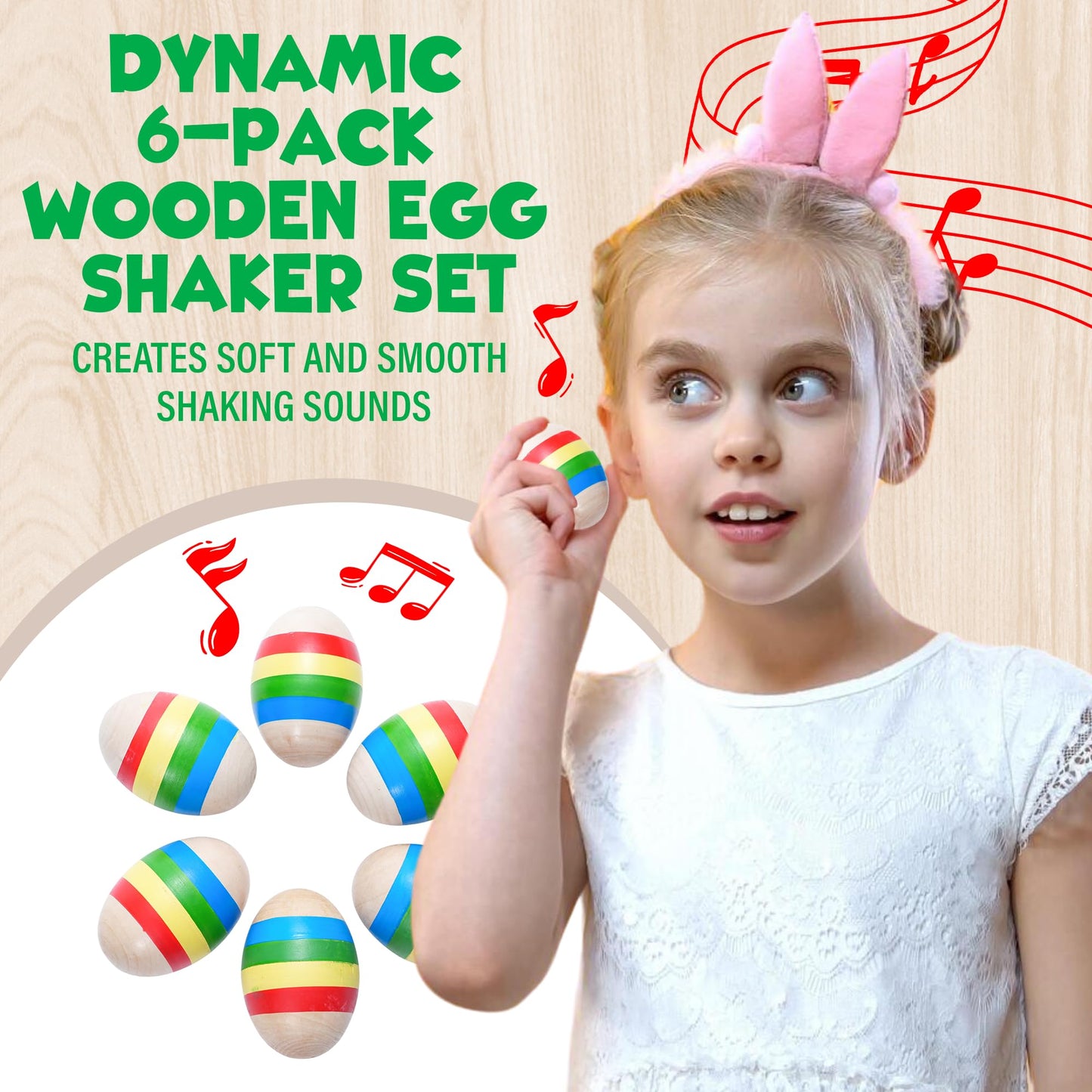 IPIDIPI TOYS Easter Egg Shakers Maracas for Kids – Pack of 6 Wooden Musical Instruments for Kids – Montessori Sound Toy – Party Pavors, Goodie Bag Fillers