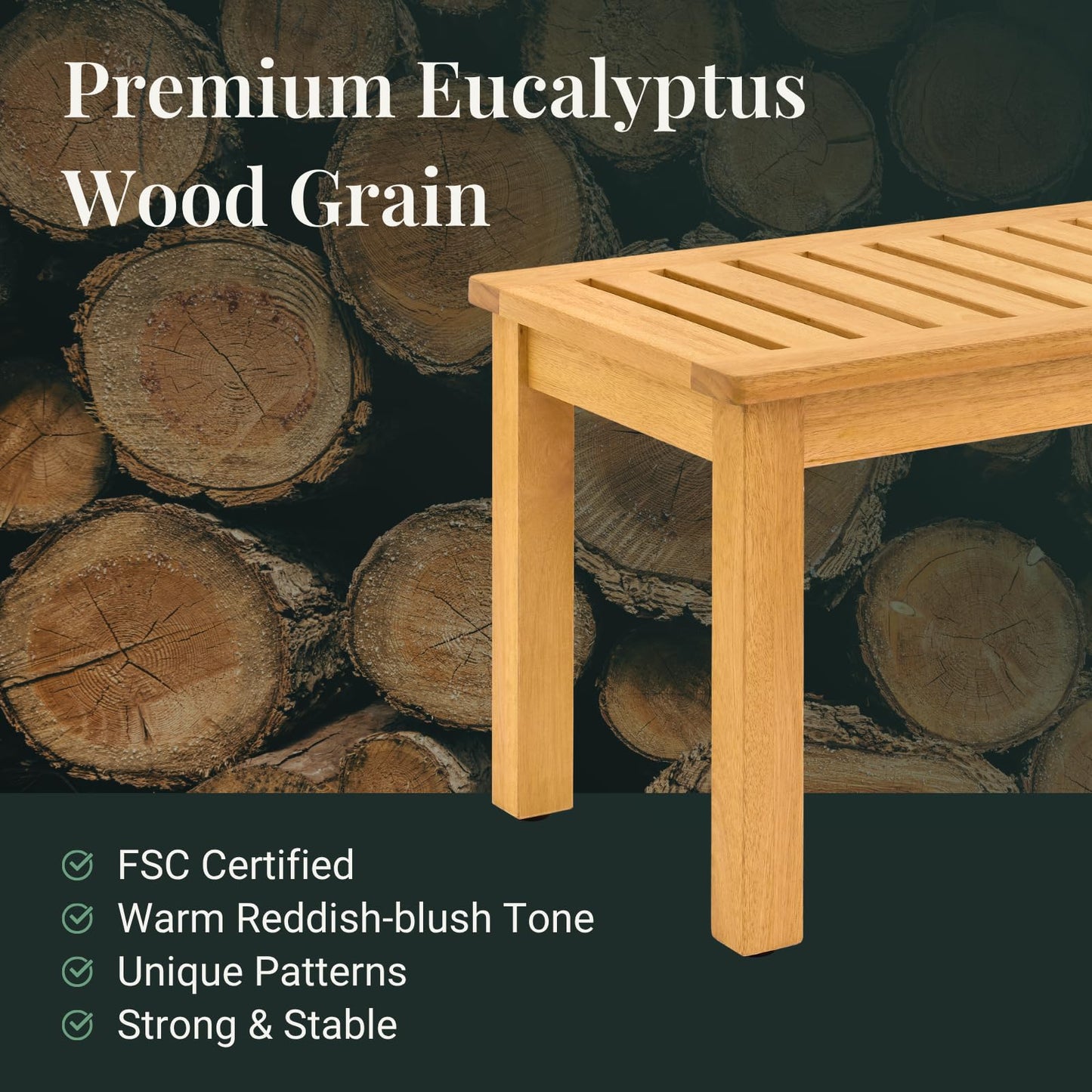 Eucaland Shower Bench 20 Inch, Golden Teak Eucalyptus Wood Bath Seat – Non-Slip, Water Resistant, Heavy Duty