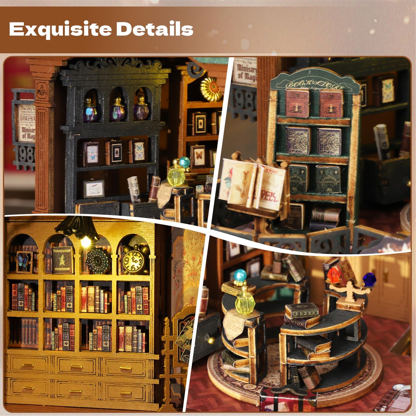 Hallisun DIY Miniature House Building Kits, Twilight Book City and Momo Tea House 3D Wooden Dollhouse Toys, Birthday Festival Gift for Teens Adults with Dustproof Covers