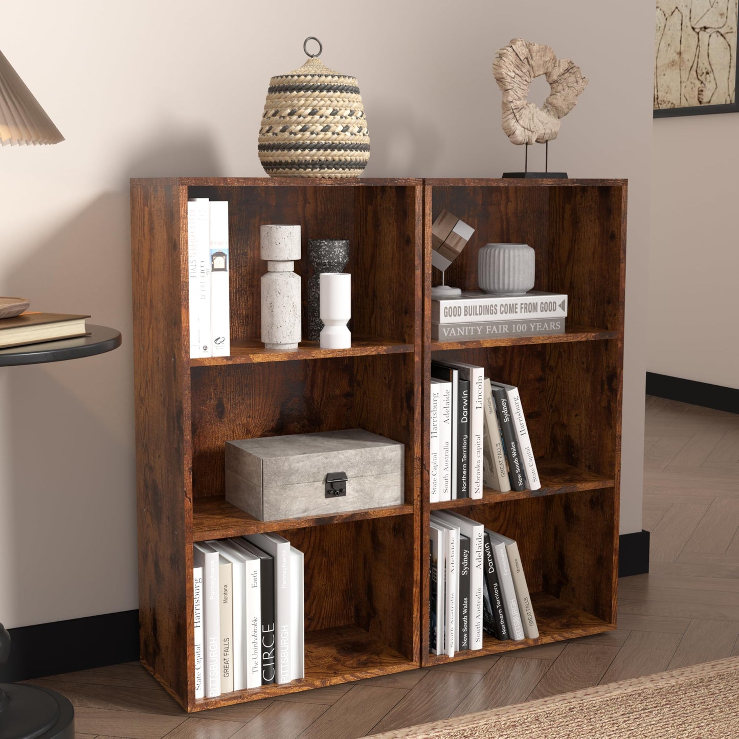 NewBeth Wooden 3 Cube Storage Organizer, 3 Tier Low Bookcase Freestanding Storage Display Organizer,Versatile Cubes Shelf and Cubby Unit for Any Space