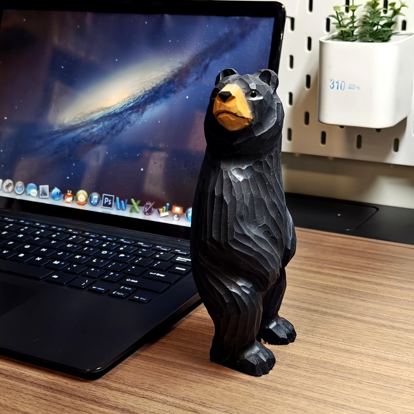 BEAULEMNA 7.5’’HHand Carved Wooden Standing Black Bear Figurine North American Black Bear Figurine for Home Decor Unique Presents and Collectibles