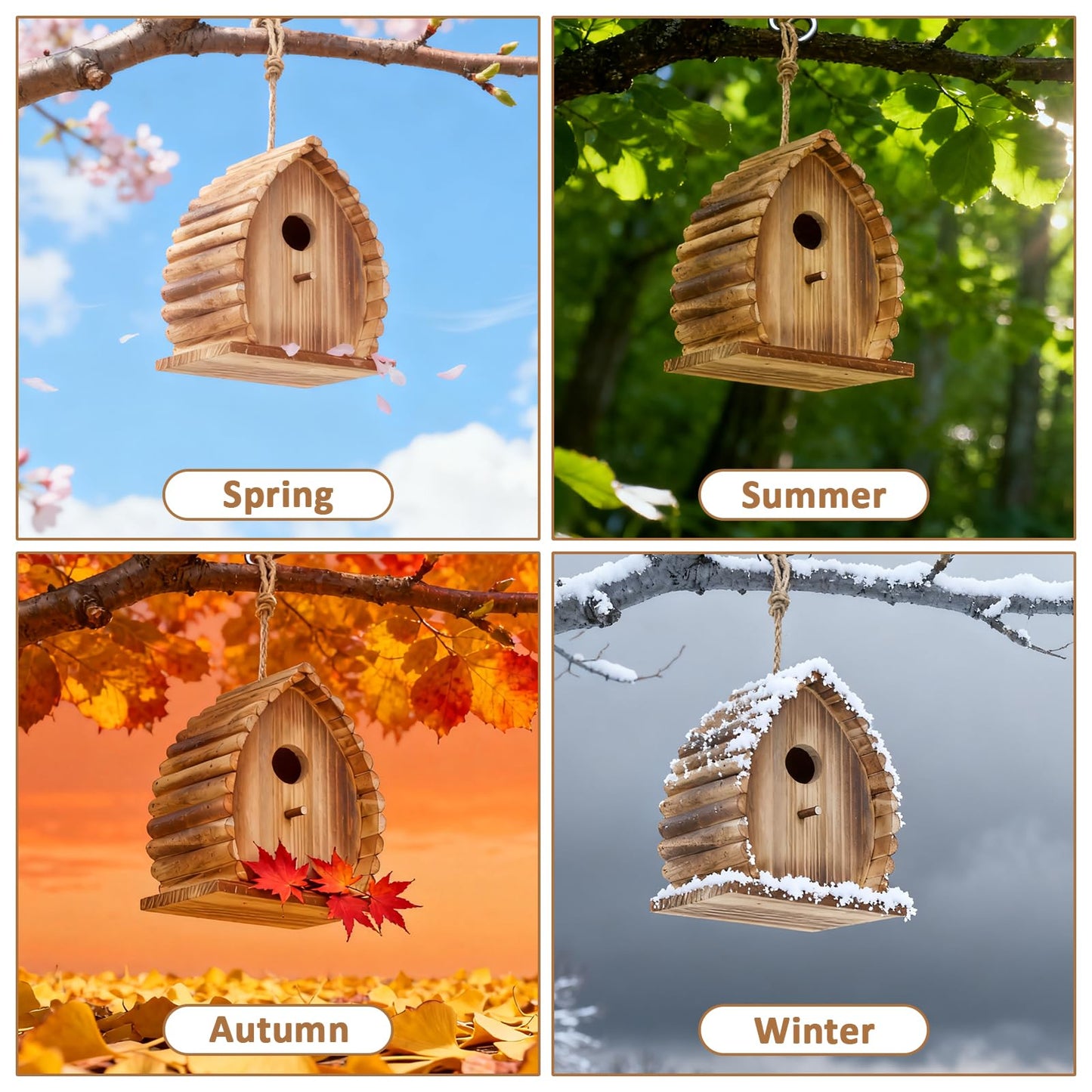 wyicwyp Bird House for Outside Hanging Natural Wooden Birdhouse