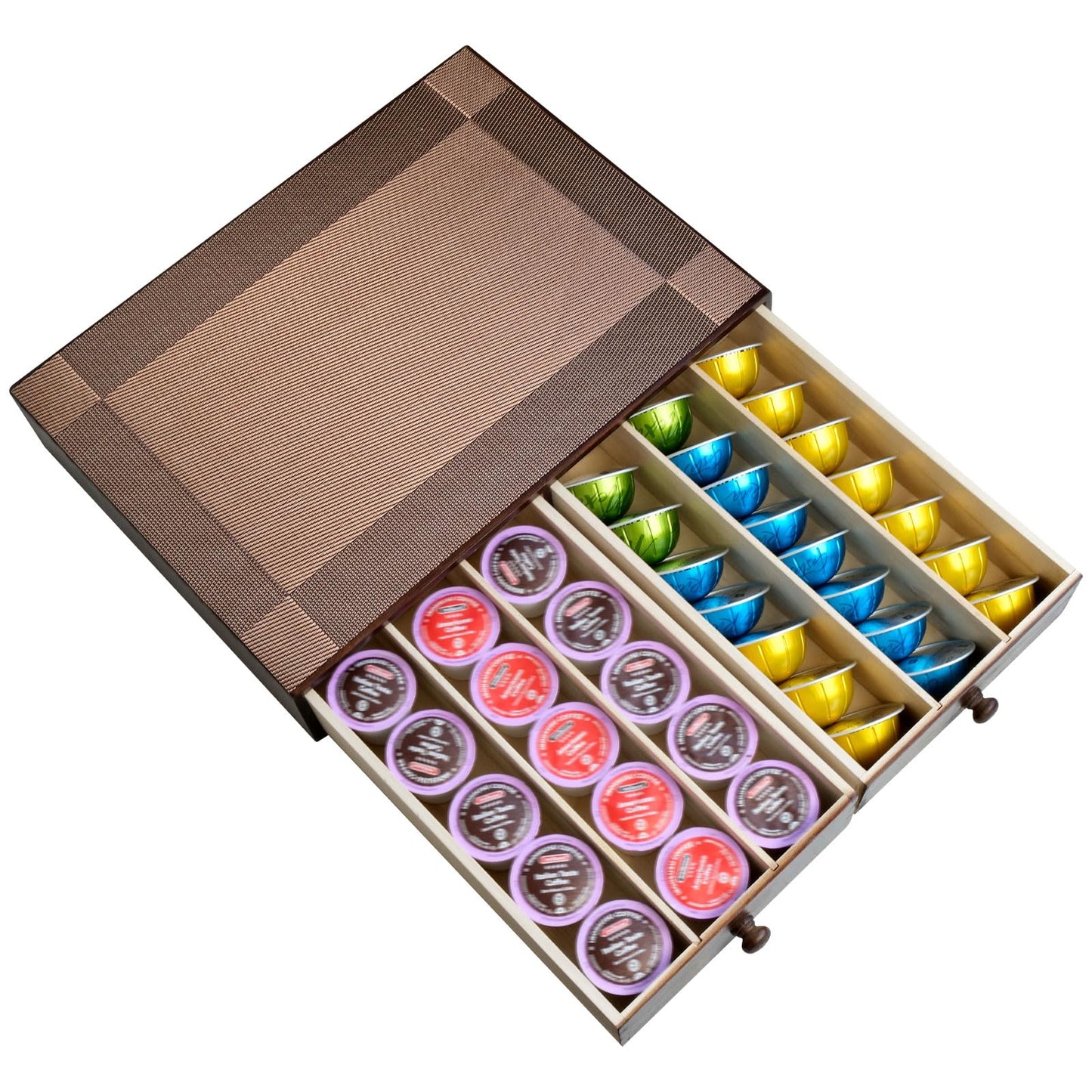 MonBel Wooden K Cup Organizer Coffee Pod Storage Box, Coffee Pods and Tea Organizer Holder, K Pod Drawer Coffee Maker Machine Stand, Kcup Drawer Organizer, 30 Pod Capacity