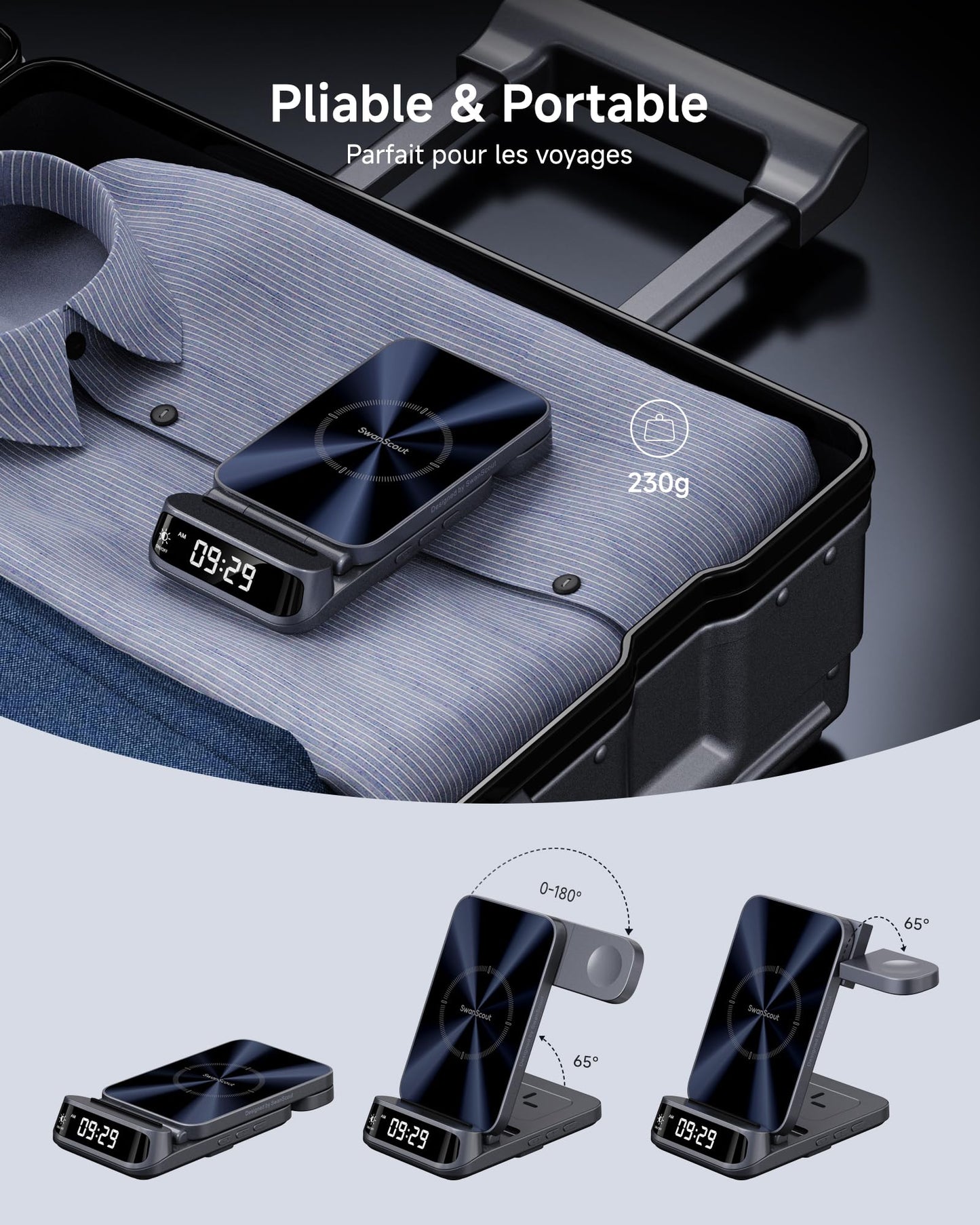 Wireless Charger for iPhone 17/16/15/14/13/12 Series, 3 in 1 Charging Station for Apple Watch 11/10/9/8/7/6, Ultra 3/2, for AirPods Pro 3/Pro 2/4/3, SwanScout 708A (NO Adapter)