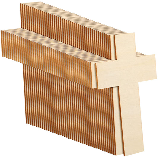 Treela 100 Pack Blank Wooden Cross Unfinished Cross Shaped Wooden Cutouts for DIY Project Tags Sunday Church Home Decoration Ornaments, 11 x 7 cm/ 4.3 x 2.8 Inches