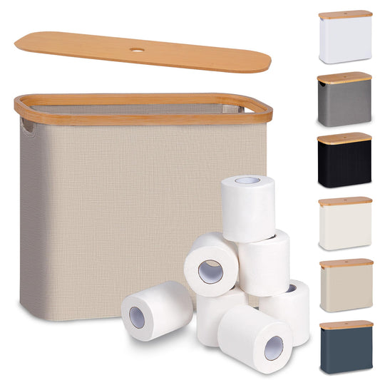 efluky Toilet Paper Basket with Lid, Toilet Paper Organizer for Bathroom, Free Standing Toilet Paper Holder with Storage, Brownbeige