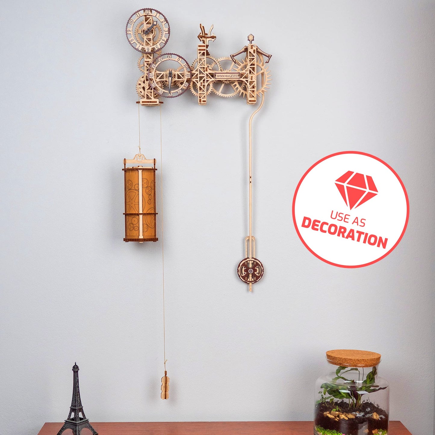 WOODEN.CITY Steampunk Wall Clock – 3D Wooden Clock Puzzle for Adults & Teens, Mechanical Pendulum Clock Building Kit with 257 Pieces