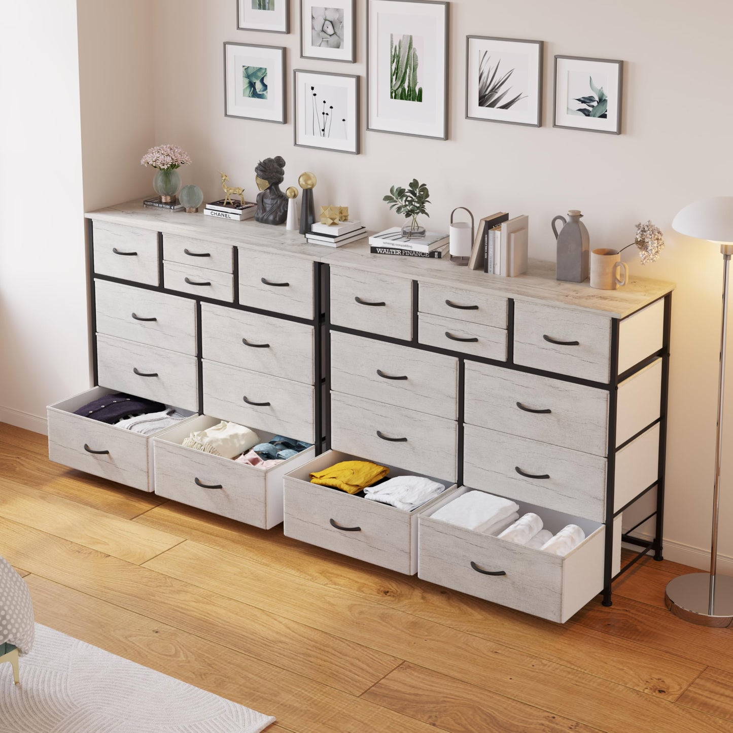 LUMTOK 10-Drawer Dresser, Fabric Storage Tower with Drawers for Bedroom, Dresser Drawer with Handle for Bedroom, Living Room, Hallway, Closets & Nurseryteel Frame, Wood Top (10 Drawer/Greige)