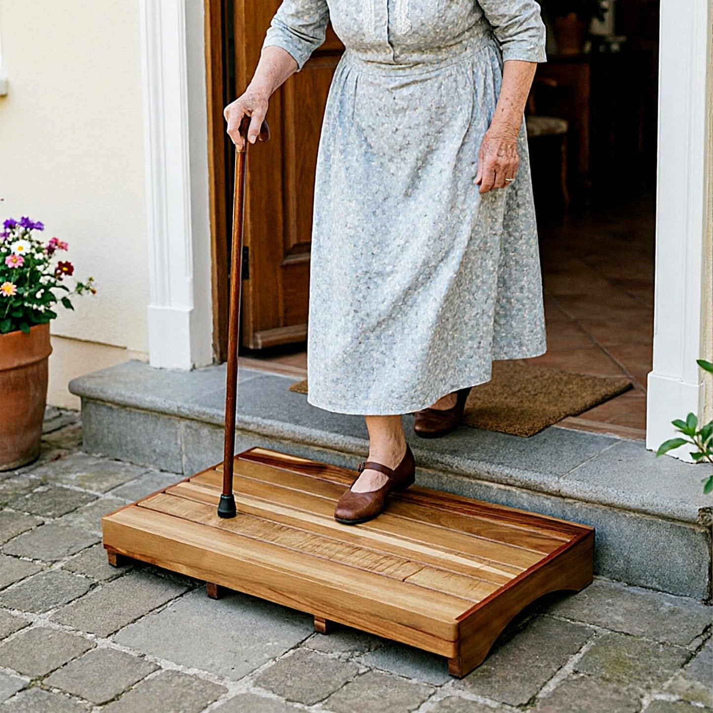 OurMiao Acacia Wood One Step Stool for Adults Elderly Kids (Size: 26" x 15.75" x 3.5"), Large Wooden Stepping Platform for Bed, Bathroom, Kitchen, Garden