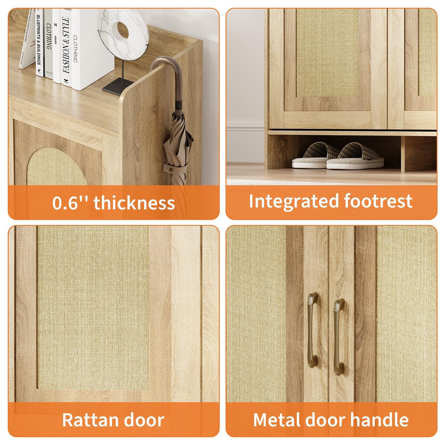 Garvee Shoe Cabinet Storage for Entryway, Rattan Storage Cabinet, Wooden Shoe Rack with 2 Doors, Farmhouse Boho Wood Shoe Organizer Cabinet for Entrance Hallway Living Room Foyer