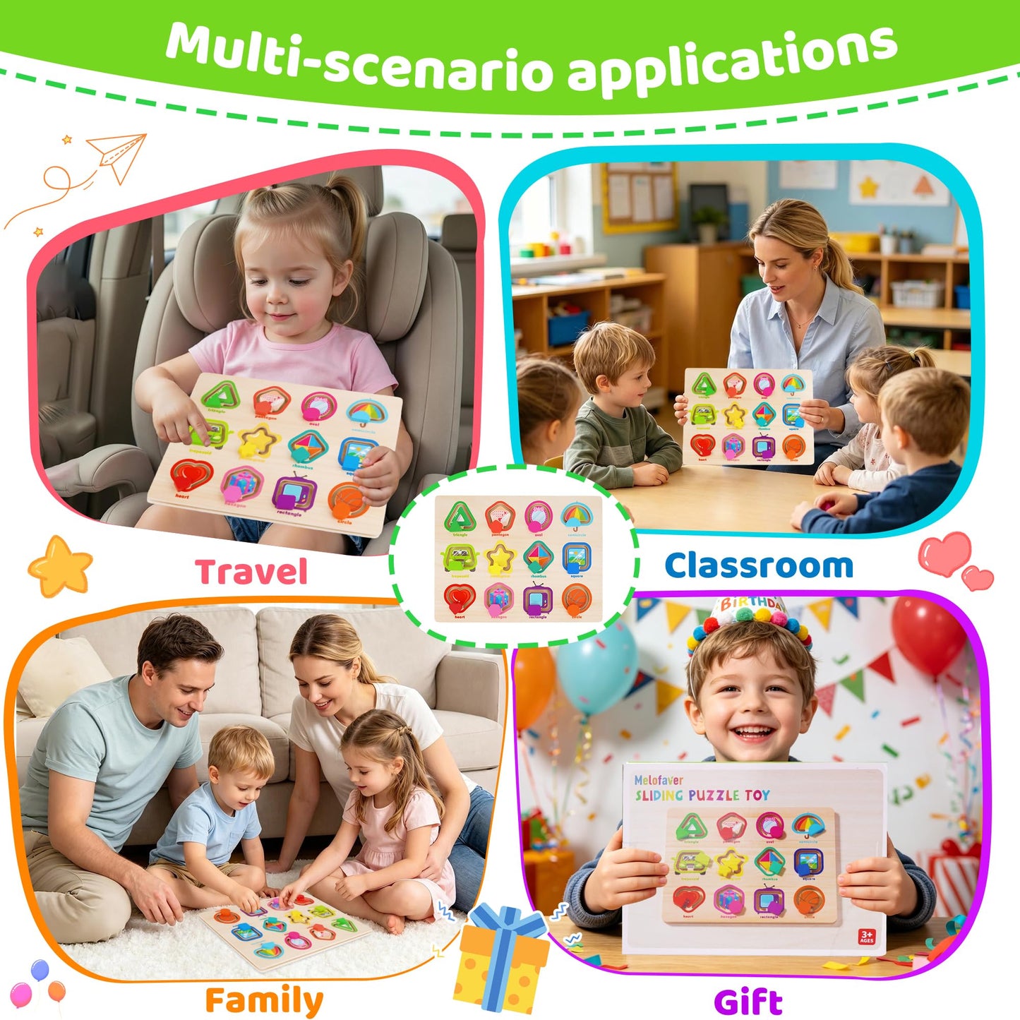 Melofaver Montessori Wooden Shape Puzzle Board, Peg Puzzles Shape Matching Game, Preschool Educational Learning Toys for Toddlers 3 4 5 Years Old, Christmas Birthday Gifts for Boys Girls