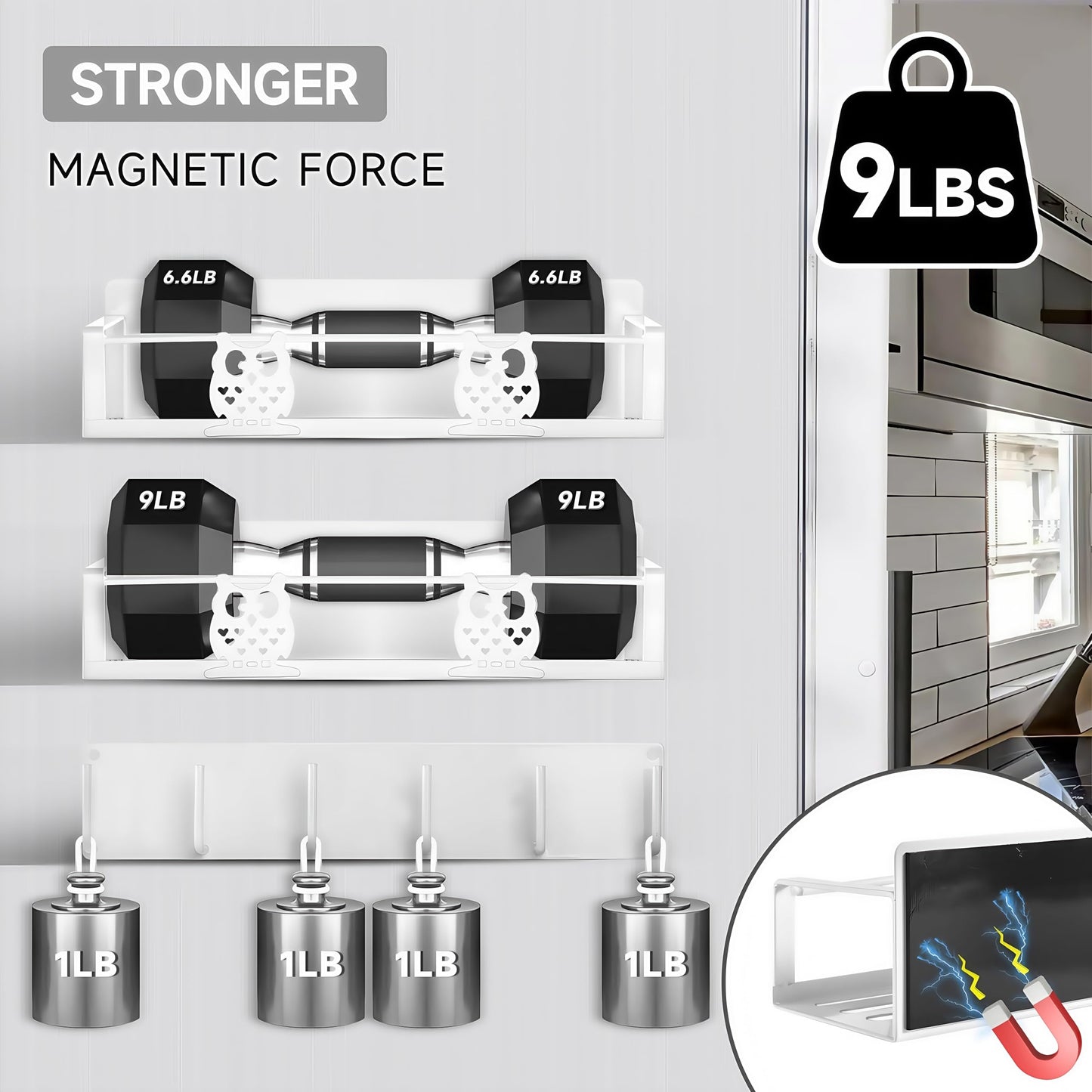 HCBaoXGui Magnetic Spice Rack,Magnetic Shelf for Fridge,Spice Organizer,Fridge Organizer,Kitchen Storage Organization with Magnetic Hooks,Owl Home Decor(White)