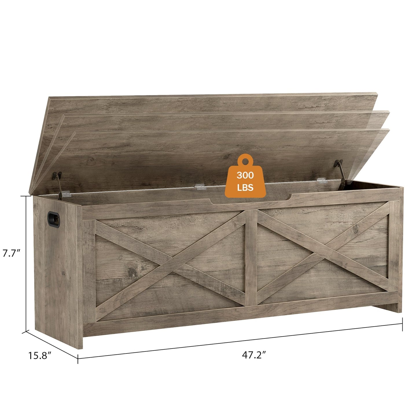 IDEALHOUSE 47.3" Storage Chest, Toy Chest for Kids, Wooden Large Toy Box, Storage Bench with Safety Hinge, Farmhouse Storage Trunk for Entryway, Living Room, Bedroom, Playroom,Washed Grey
