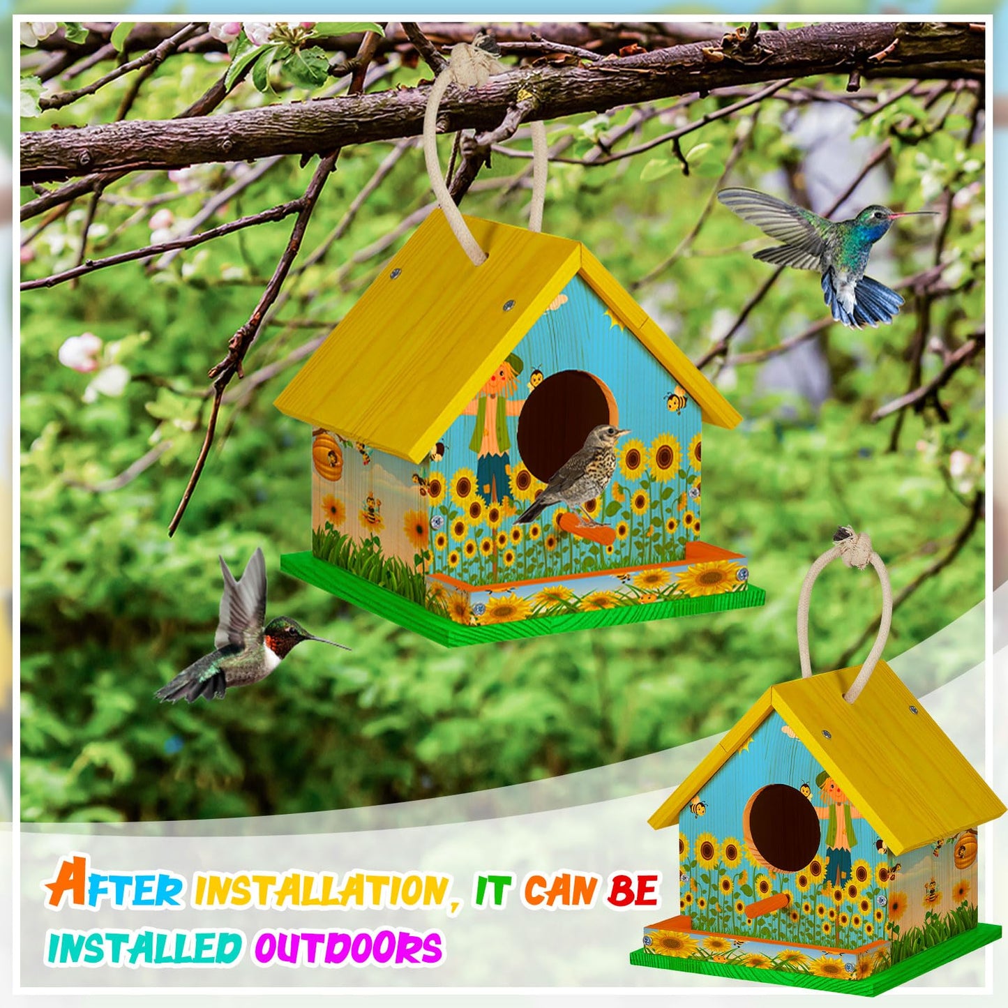 Liliful 36 Sets Wooden DIY Birdhouse Kit, Unfinished Bird Houses with Paints and Paintbrushes, Bird Feeder Craft Arts for Kids Ages 4-8, 8-12, Classroom Activity and Adults Wooden Craft Gifts