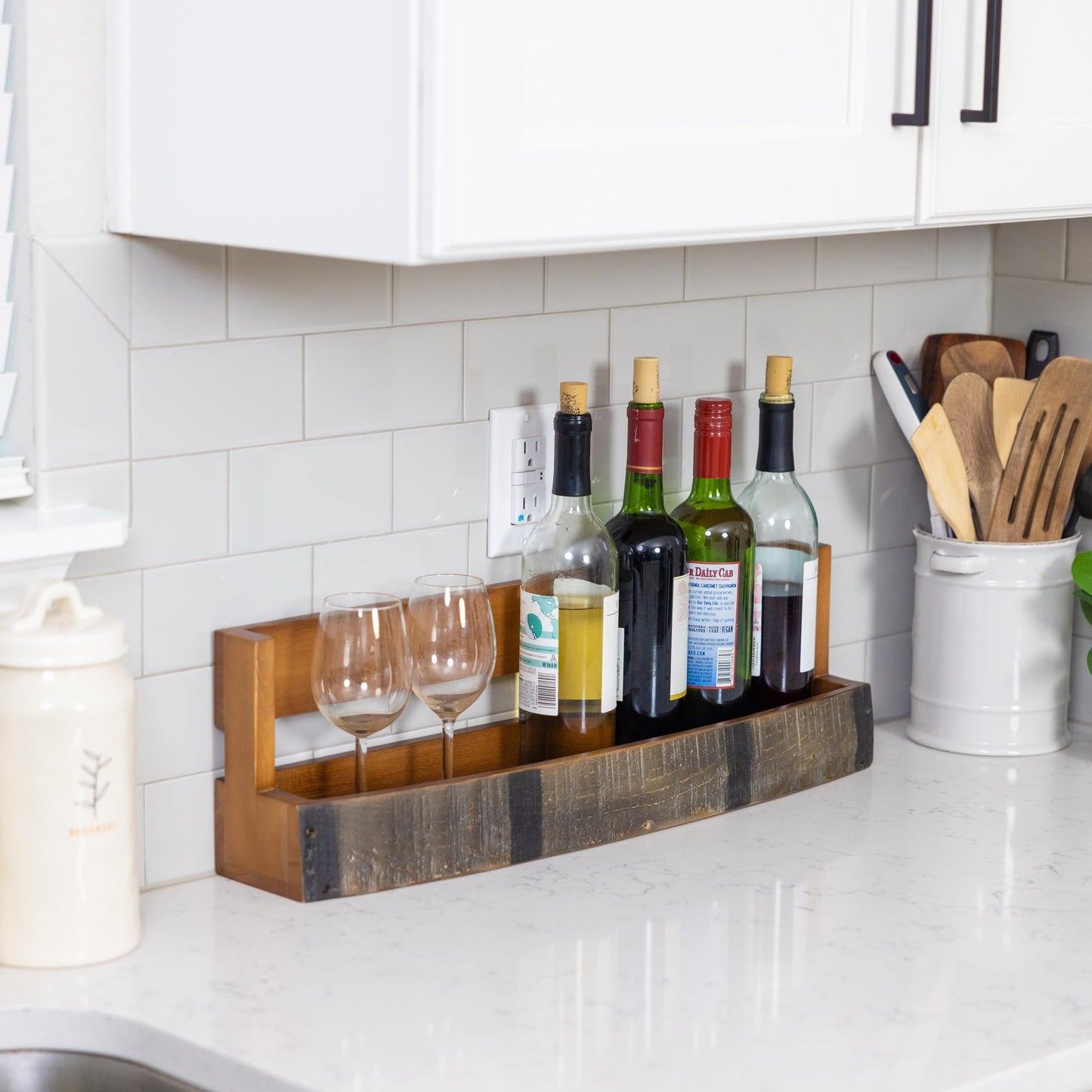 Liquor Bottle Display Shelf – Whiskey Barrel Bar Shelf for Whiskey, Wine & Bourbon – Rustic Wall-Mounted Wooden Shelves, Countertop Rack, Stylish & Space-Saving Small Liquor Cabinet for Enthusiasts
