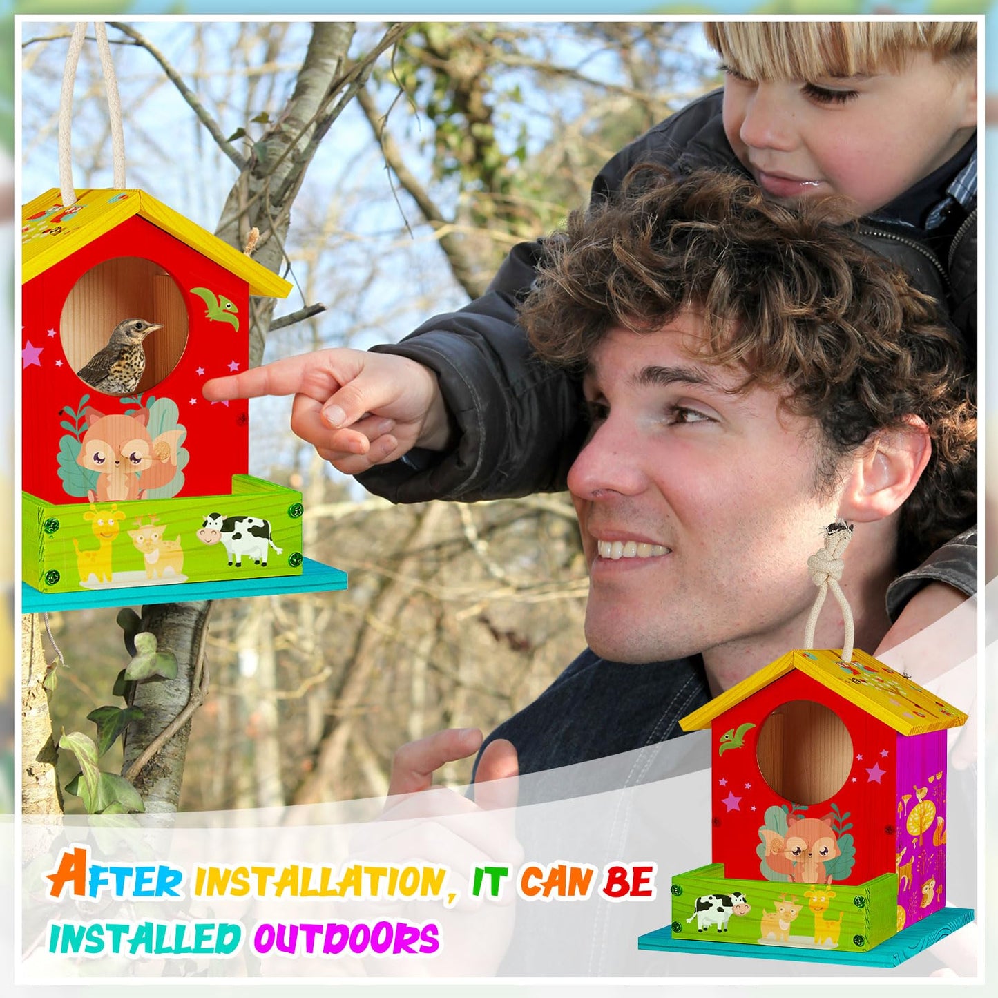Liliful 6 Pack DIY Wooden Birdhouse Kit, Crafts for Kids and Adults, Bird House with Paint and Paintbrushes Painting Kits for Boys and Girls, Spring Birthday Classroom Gifts for Ages 4-8